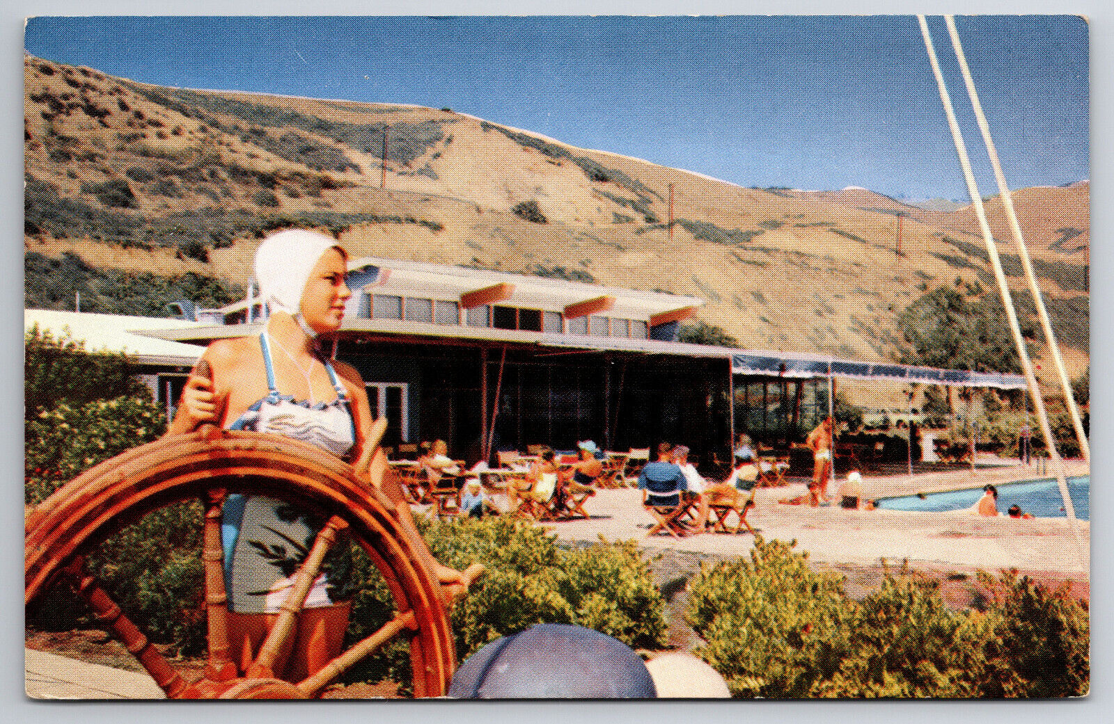 Vintage Postcard Portuguese Bend Club Private Swimming Palos Verdes California