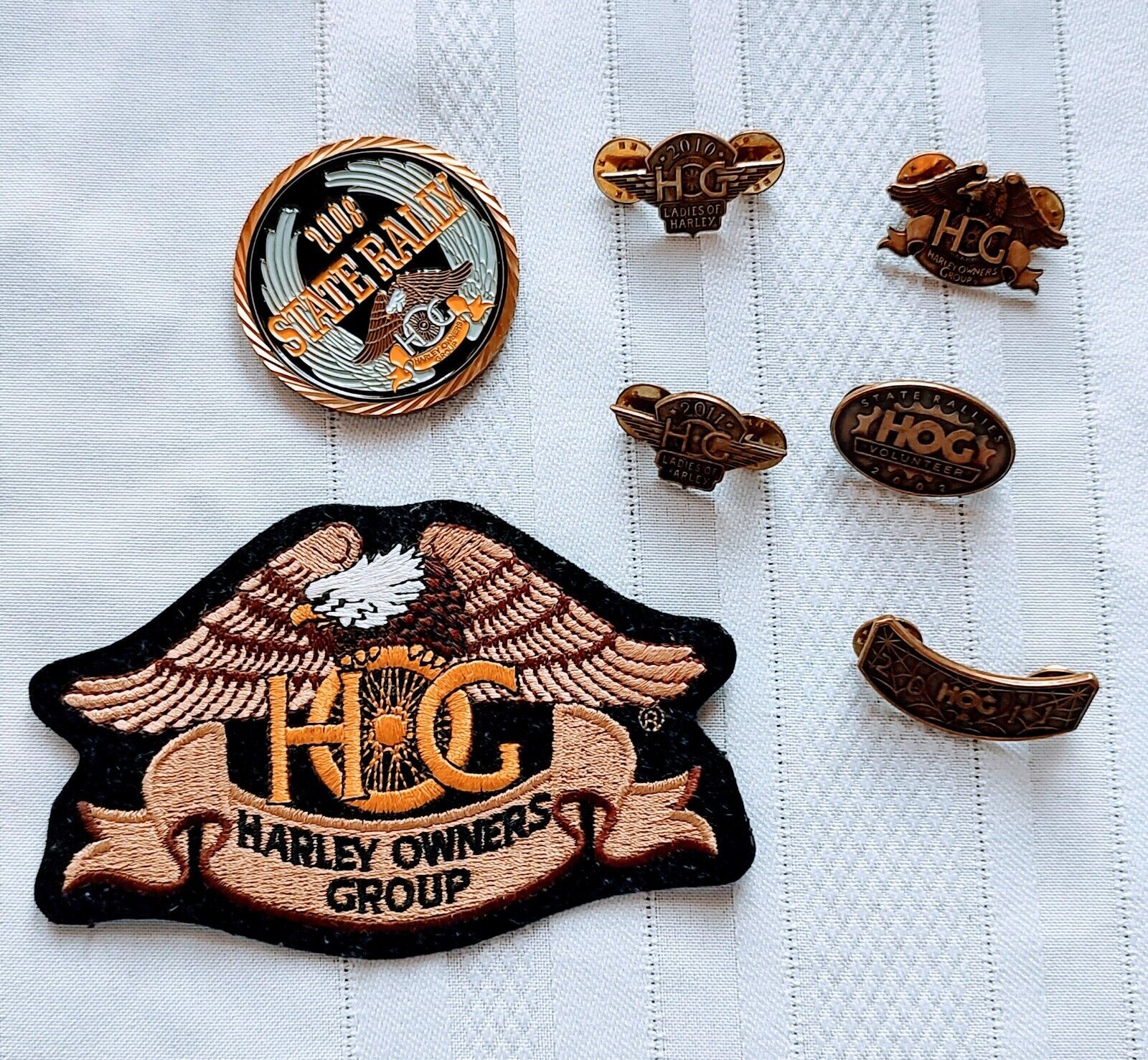 Harley Davidson HOG Harley Owners Group Patch, Various Pins And State Rally Coin