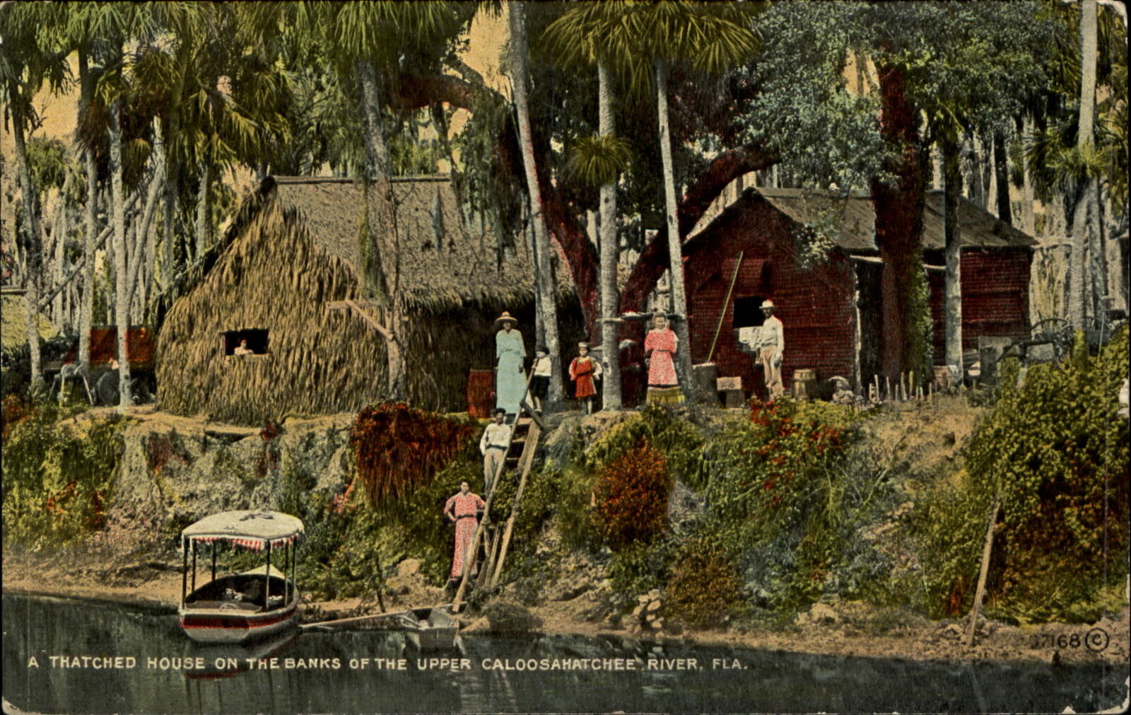 Thatched house banks Upper Caloosahatchee River Florida FL ~ 1914