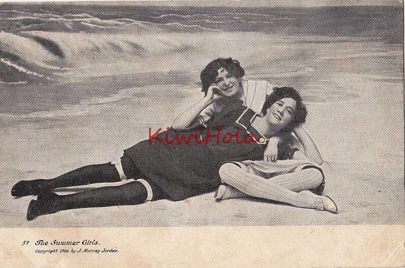 Postcard Beach Scene Women Antique Bathing Suits The Summer Girls 1906