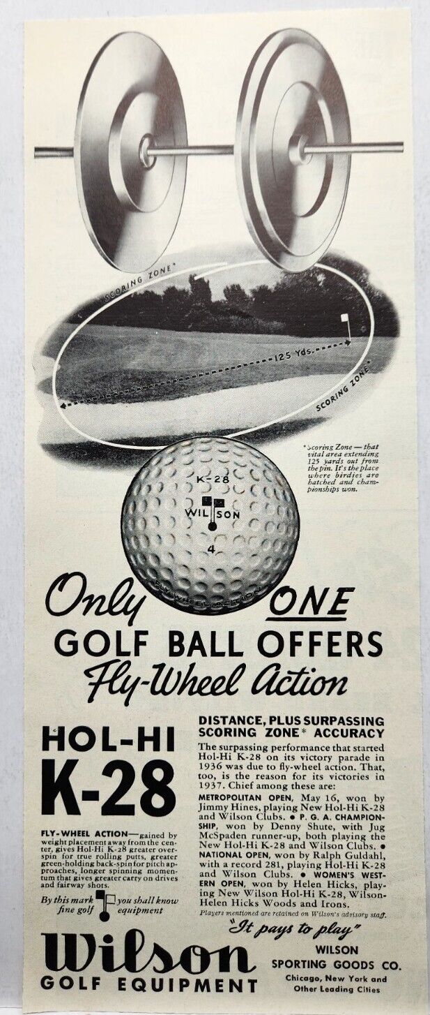 1937 Wilson Sporting Goods Golf Ball K-28 Vintage Print Ad Man Cave Poster Art