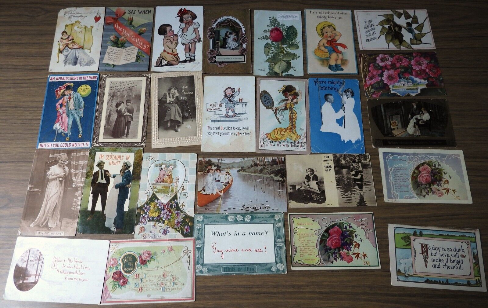 LOT 26 Vtg Antique 1910s Greeting POSTCARDS Love Romance Valentine\'s Day