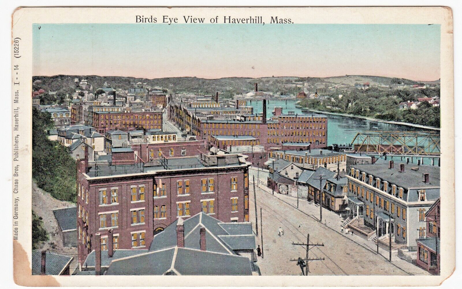 c1906 Painted Copper Window Postcard—Haverhill Massachusetts Birds Eye View