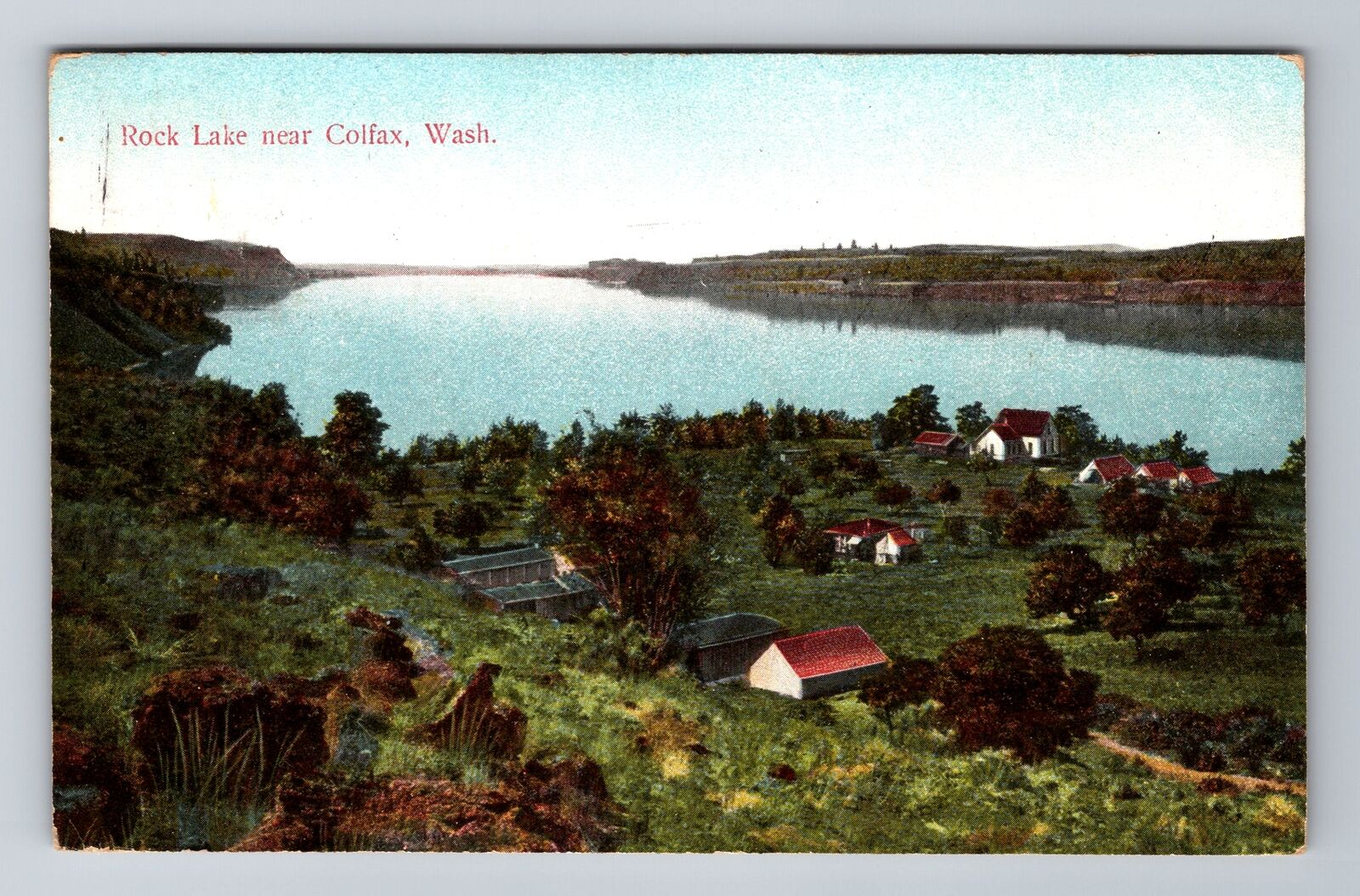 Colfax WA-Washington, Birds Eye View Rock Lake, Vintage Souvenir Postcard