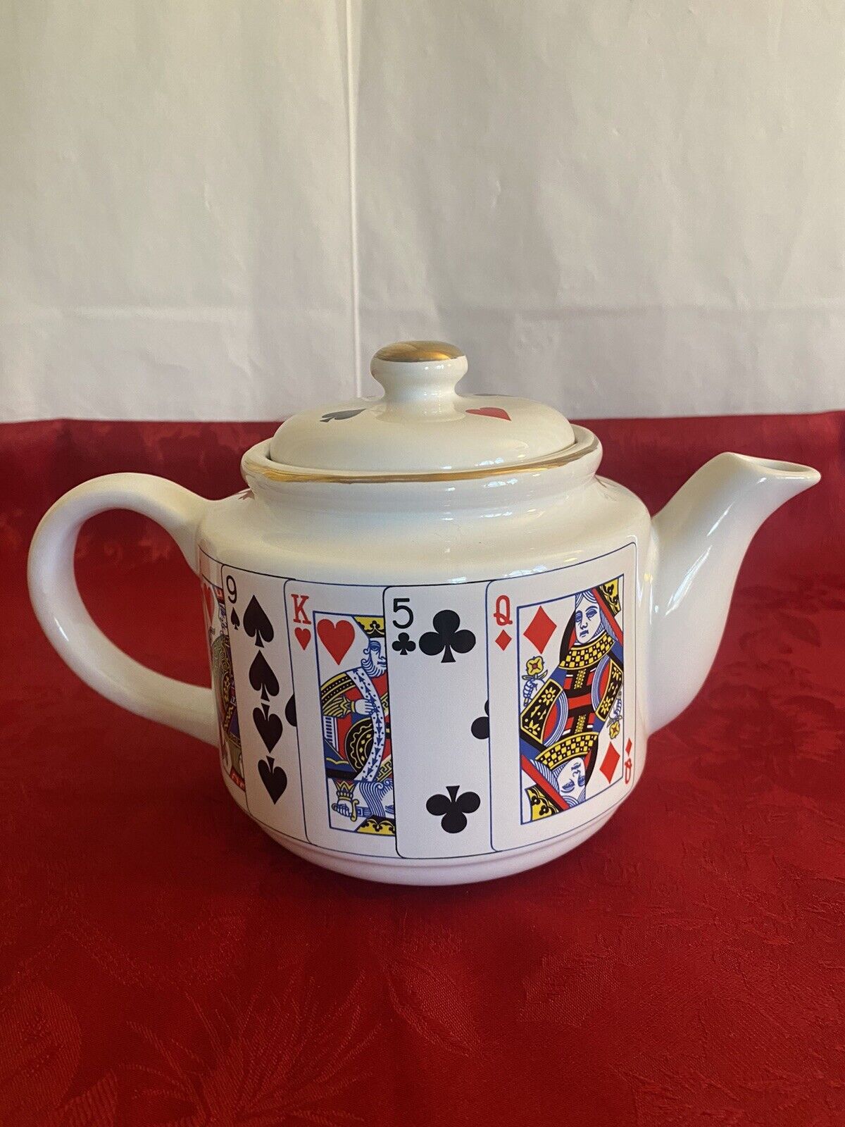 Vintage 1991 CBK LTD Casino Playing Cards Poker Teapot with Gold Trim RARE