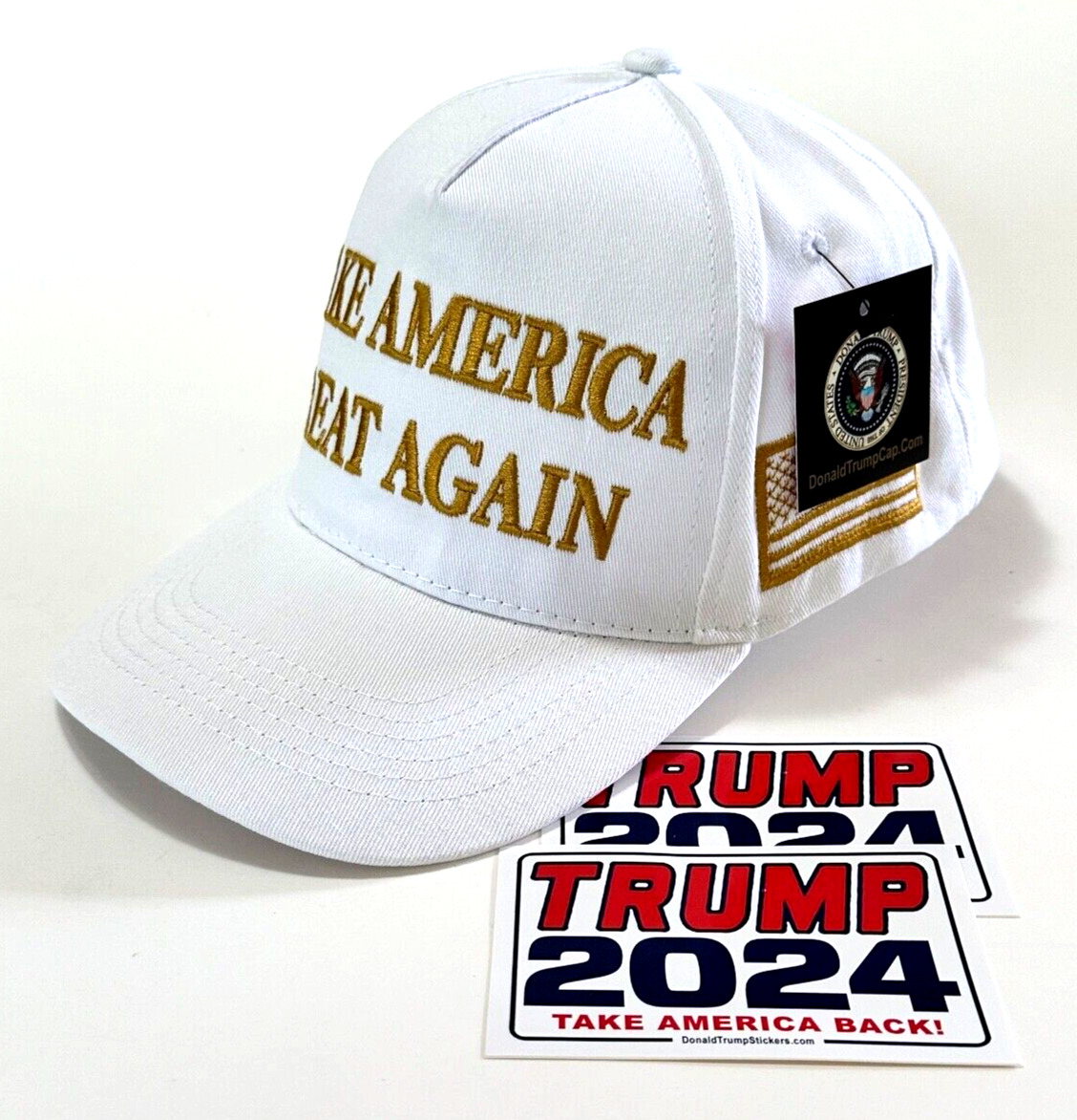 Trump OFFICIAL 45-47 Hat..2024..MAGA..Make America Great Again..White + 2 Decals
