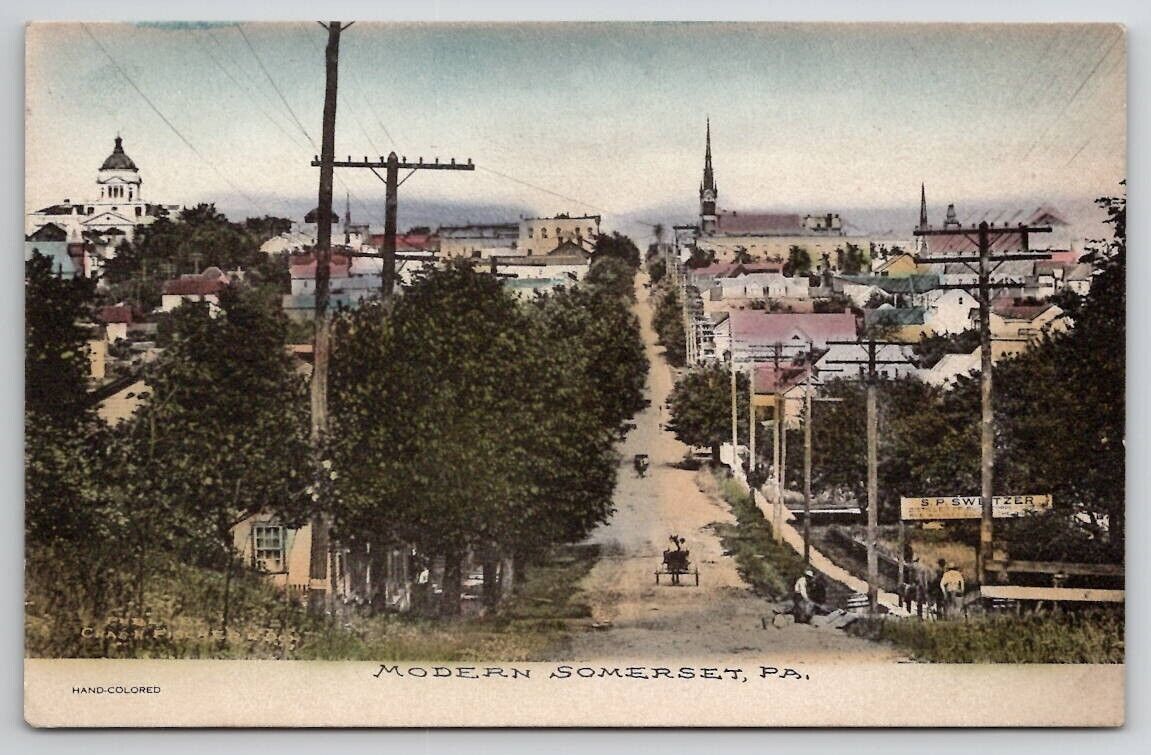 Somerset PA Town View Hand Colored Chas H Fischer & Son Albertype Postcard C48