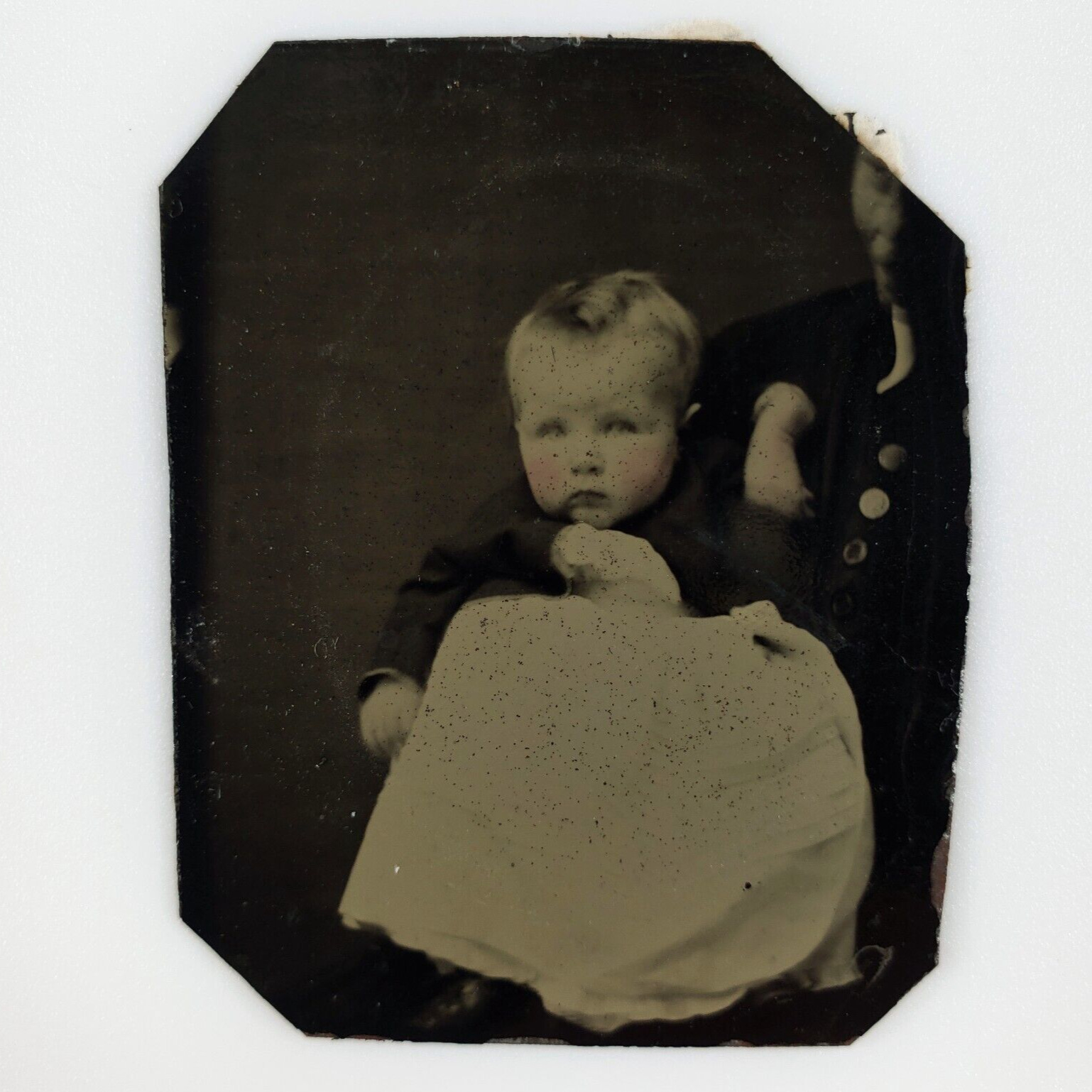 Hidden Mother Holding Baby Tintype c1870 Antique 1/6 Plate Child Photo Art C2018