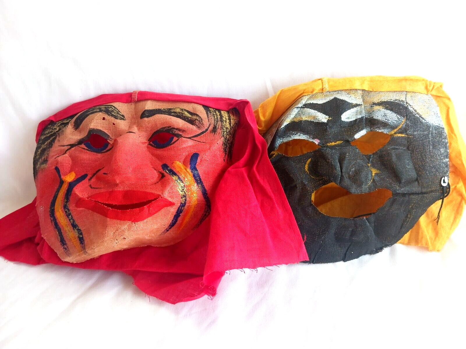 Pair of Vintage Painted Halloween Gauze Masks 1930s