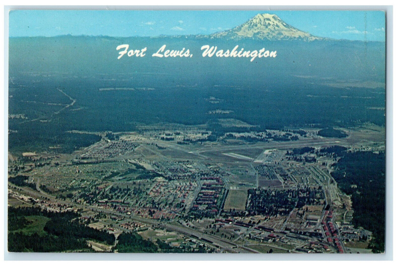 c1960\'s Aerial View Mountains Buildings Fort Lewis Washington WA Postcard
