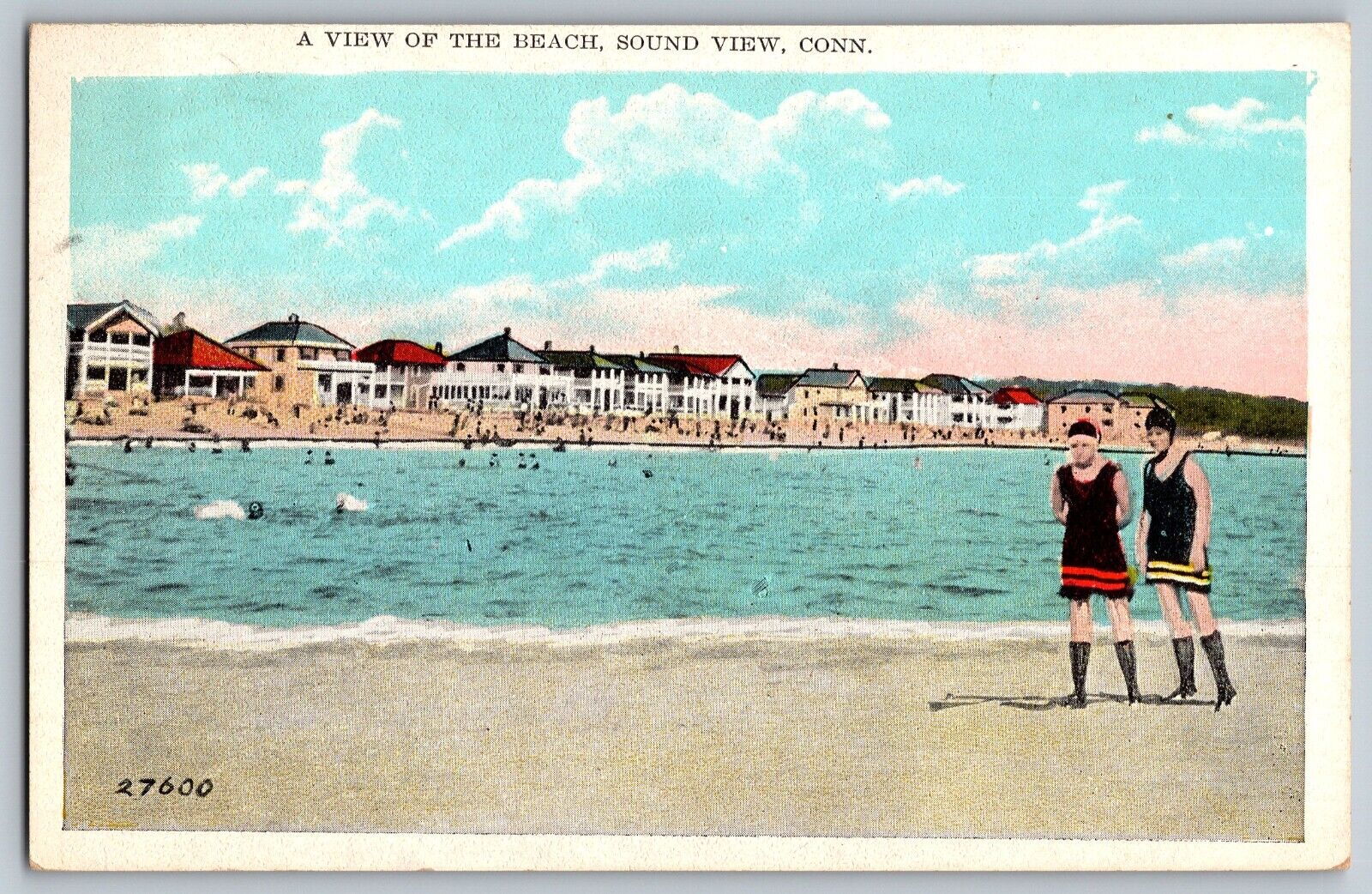 Sound View, Connecticut CT - A View of the Beach - Vintage Postcard - Posted