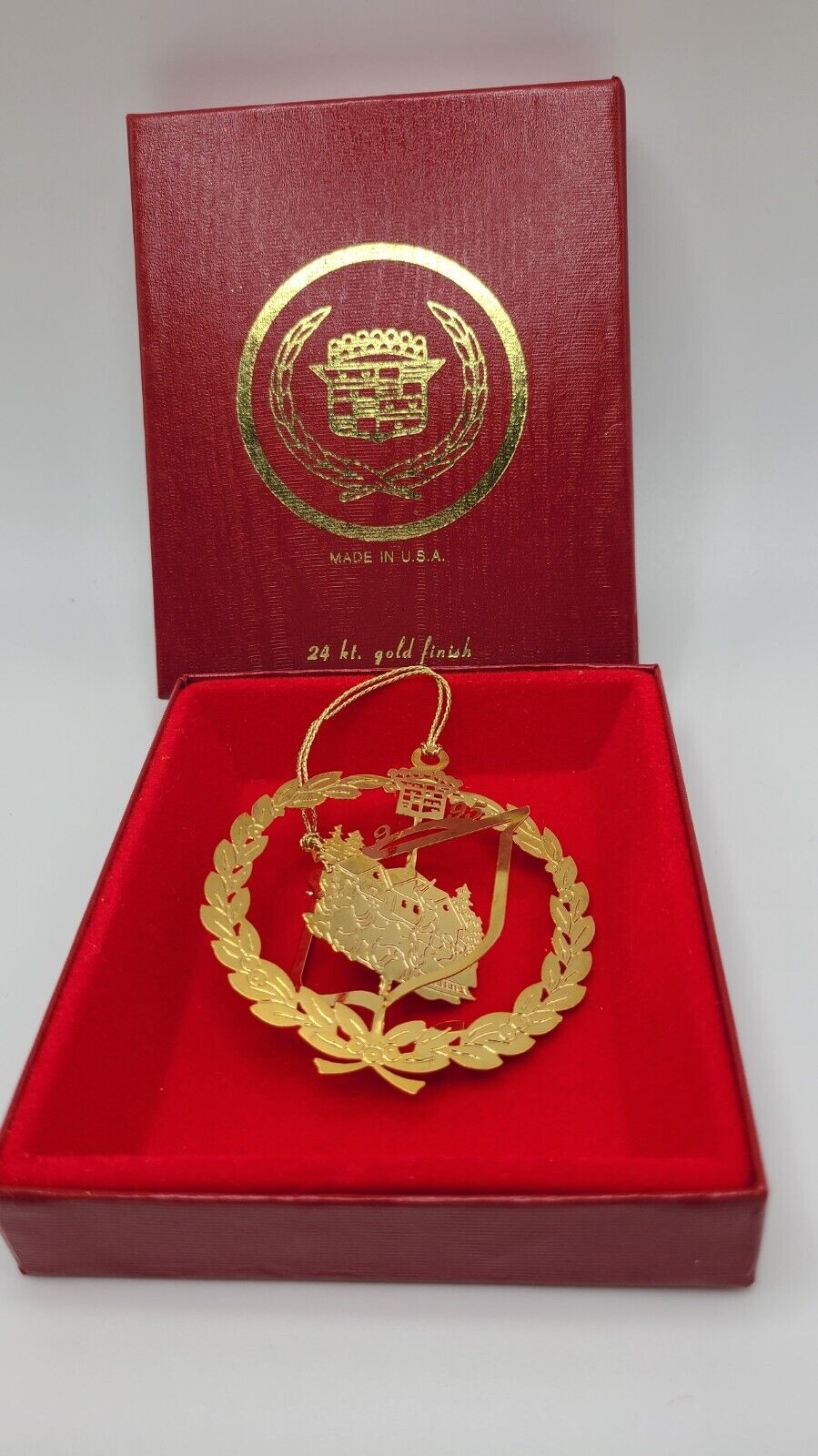 Vintage Cadillac 24k Gold Plated 3D Christmas Ornament Dated 1995 Original Box