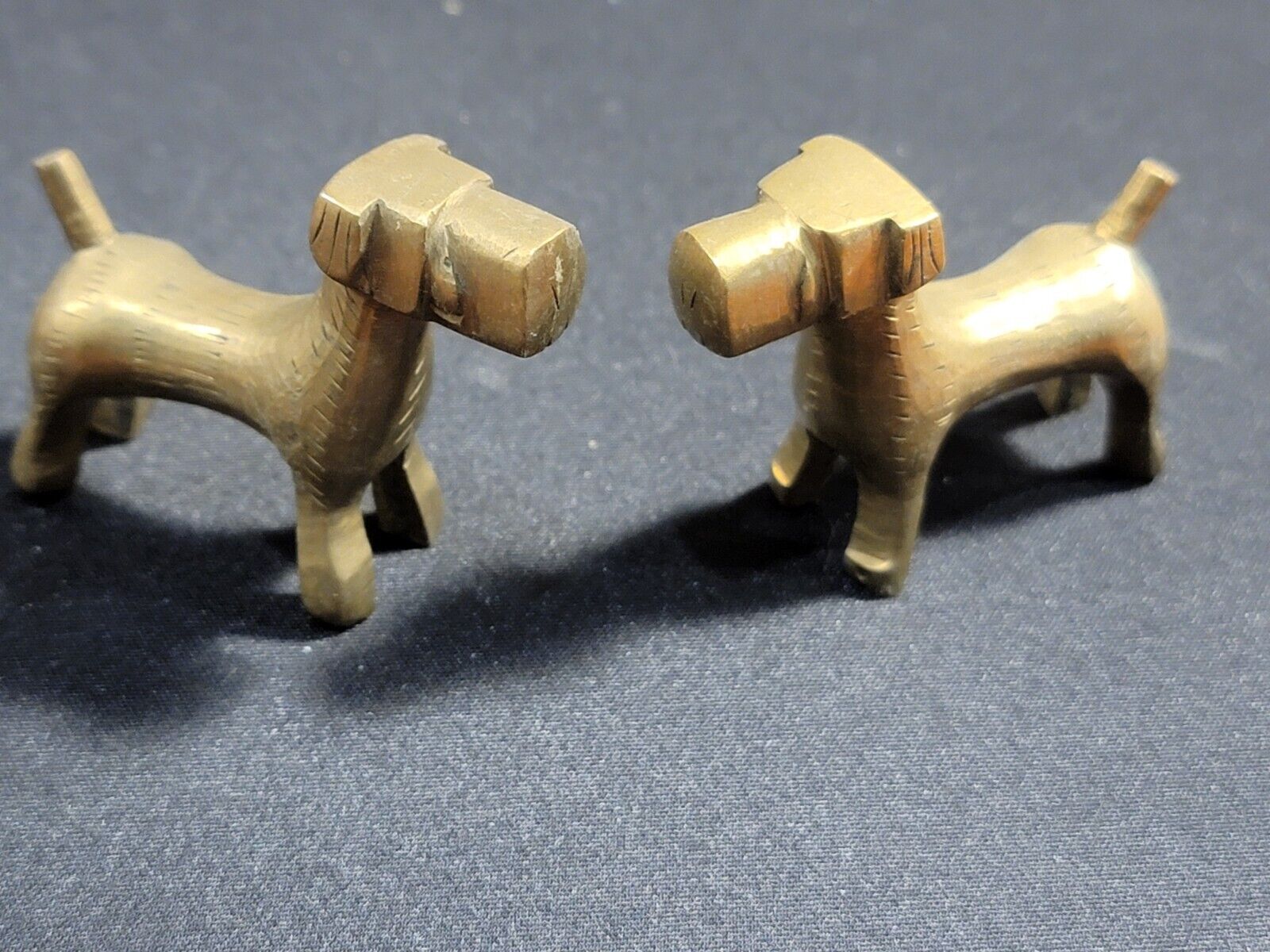 2 Vintage Antique Solid Brass Schnauzer Terrier Dogs China 2 1/4\