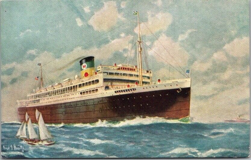 Vintage Moore-McCormack Lines Steamship Postcard Artist-Signed Fred Hoertz