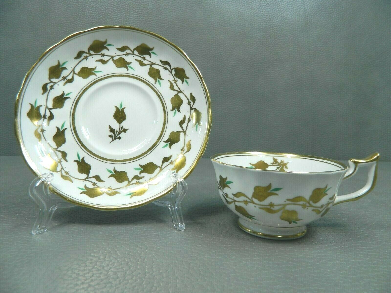 Royal Chelsea 1940\'s Hand Painted Gold and Green # 3483 Cup and Saucer