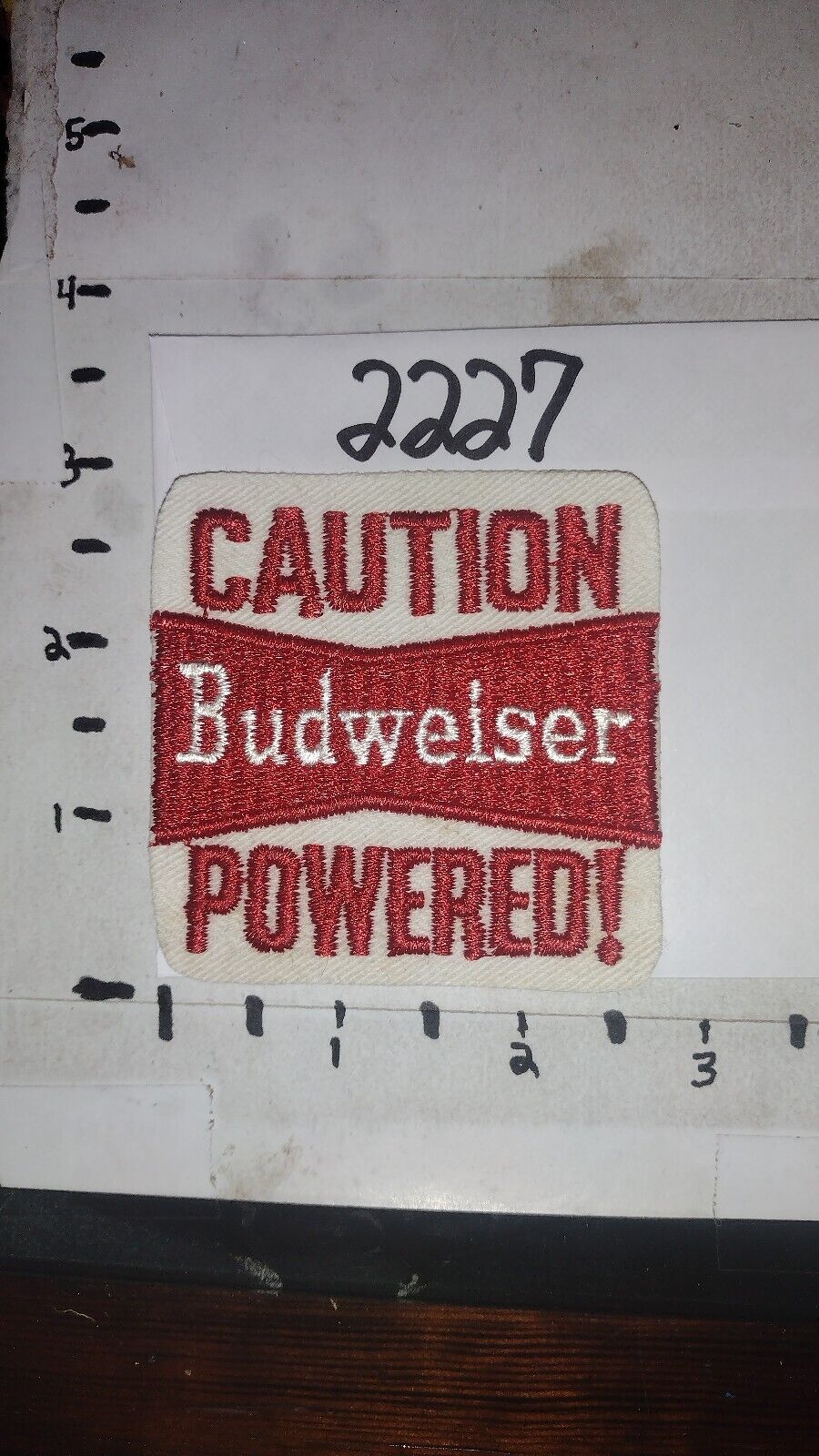 vintage sew on patch Caution Budweiser Powered