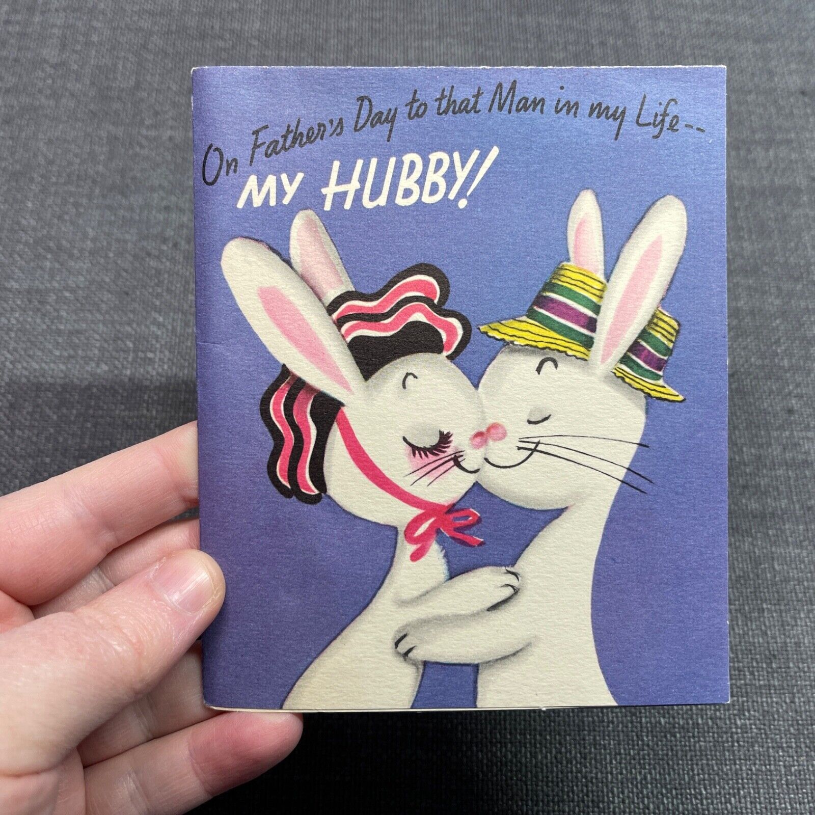 Vintage 1950s Greeting Card Father’s Day to Hubby Anthropomorphic Bunny Rabbits