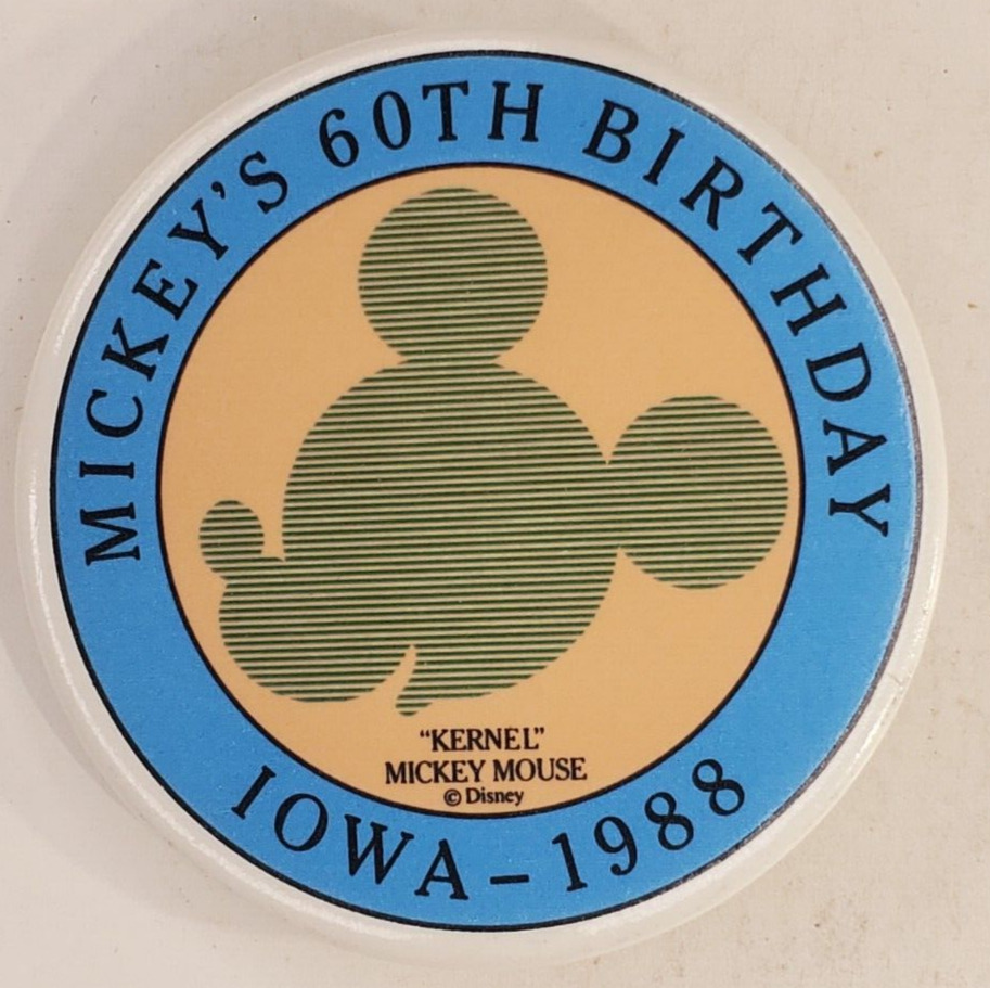 Vintage 1988 Kernel Mickeys 60th Birthday Pinback Button Iowa Walt Disney