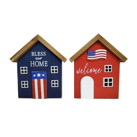 Ashland Brand Patriotic 4th of July House Tabletop Box Sign Duo 7\