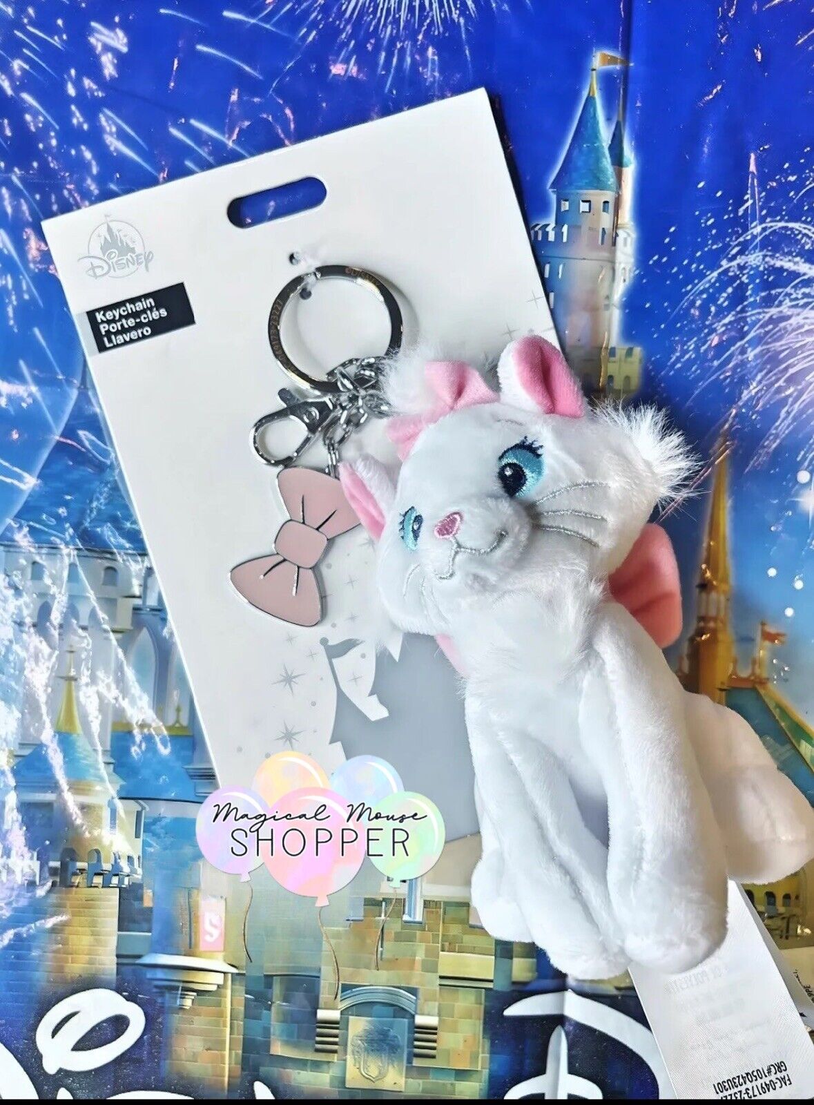 2023 Disney Parks Marie The Aristocats Pink Bow Bag Charm Keychain Plush