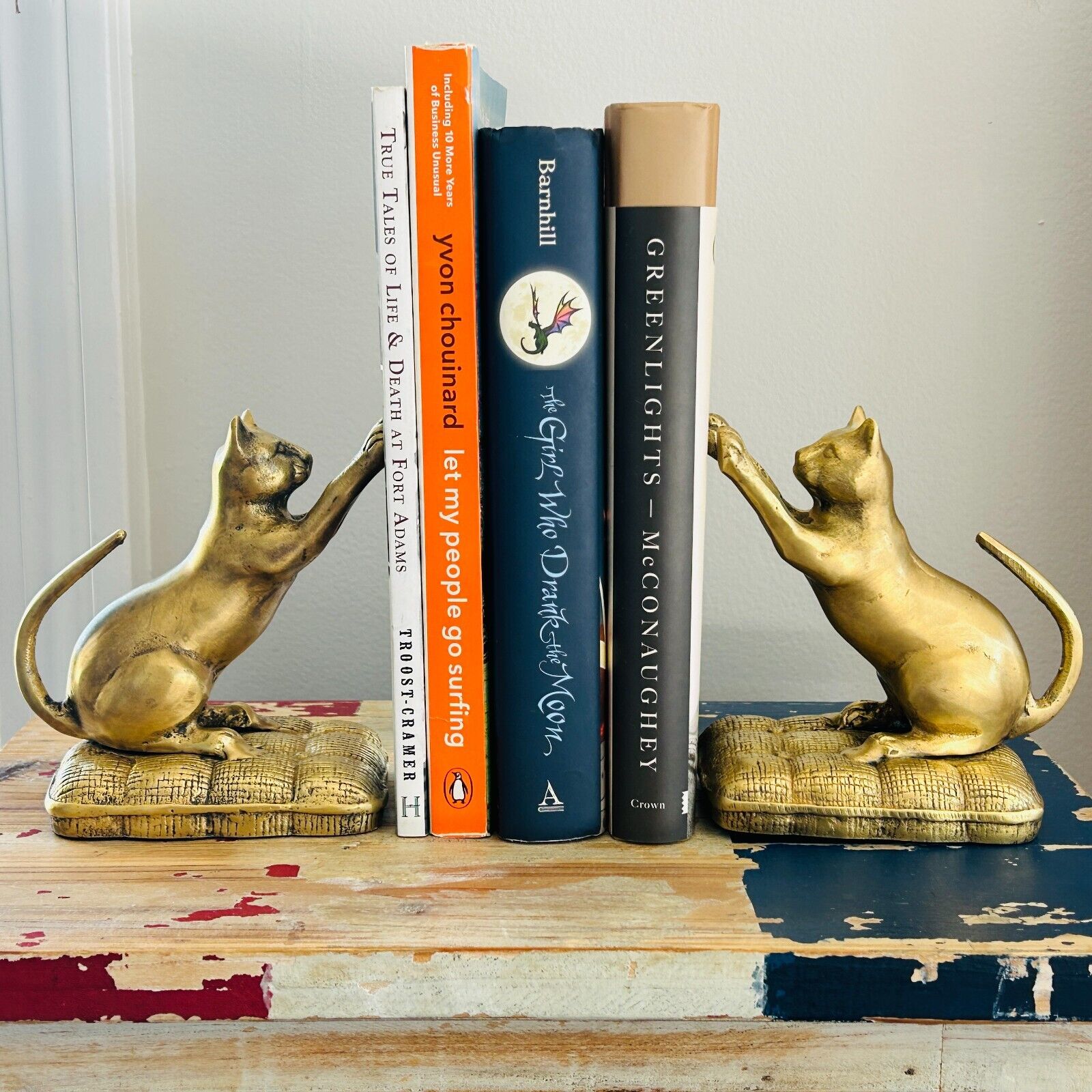 Superb Mid 20th Century Cast Bronze Playful Cats Kittens on Pillows Bookends