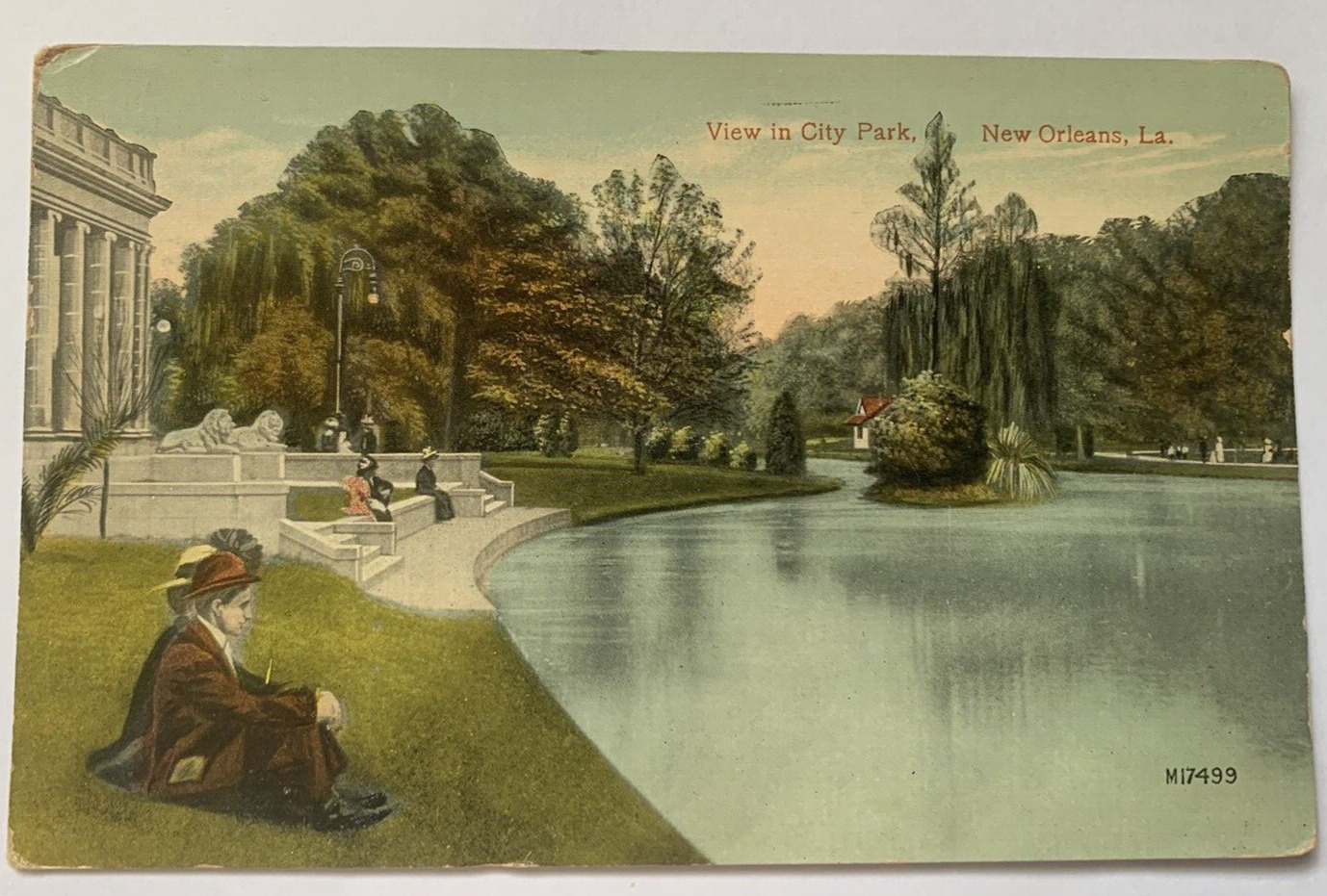 View in City Park New Orleans Earlier 1900s Scenic Americhrome Vintage Postcard
