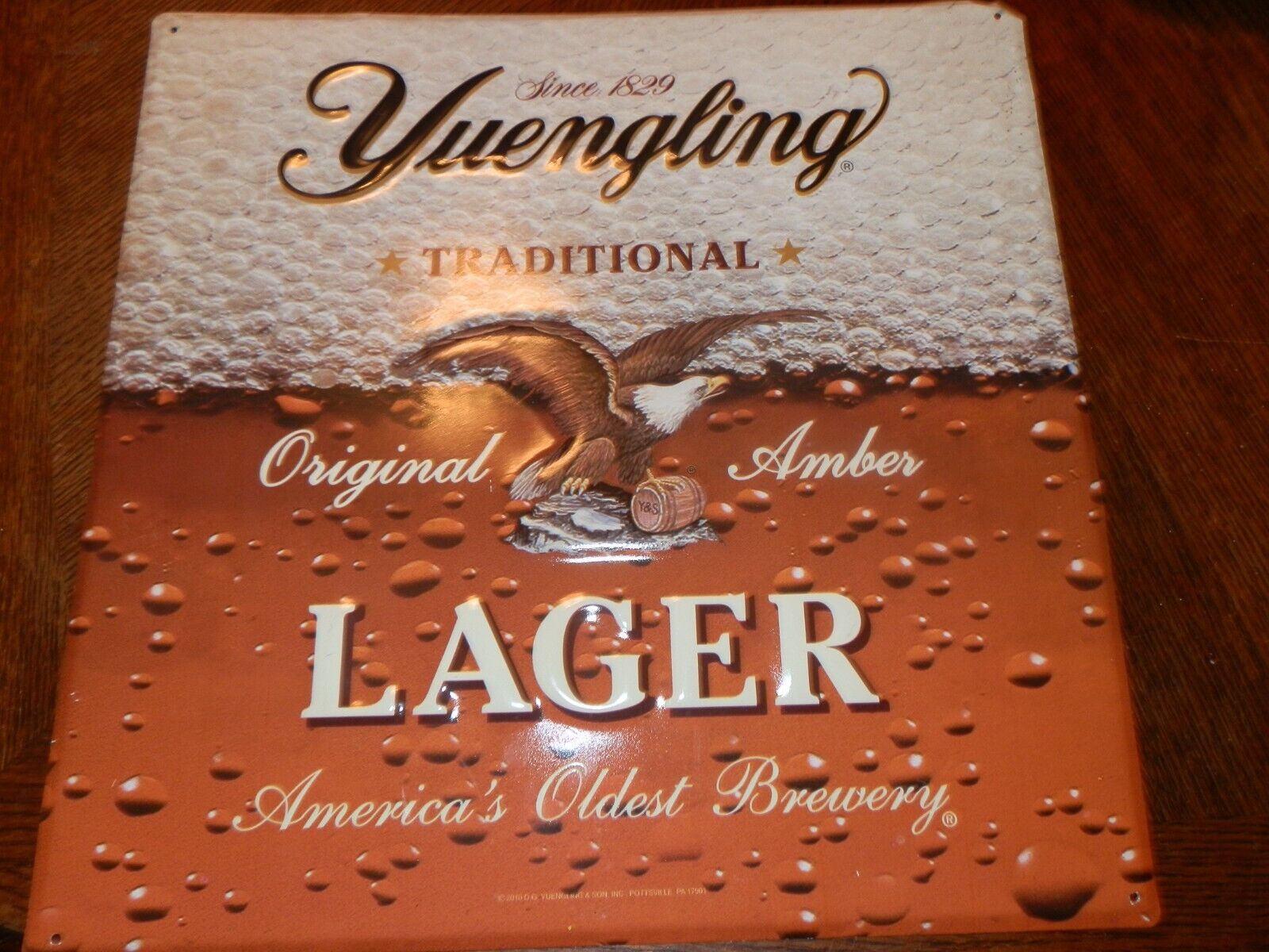 Yuengling Amber Lager Tin Tacker Metal Embossed Beer Bar Sign 16 x 16 in. Used
