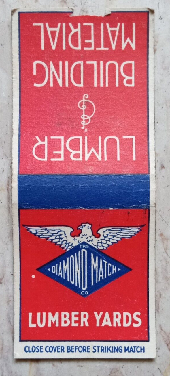 VINTAGE MATCHBOOK COVER DIAMOND MATCH LUMBER YARDS LUMBER & BUILDING MATERIAL