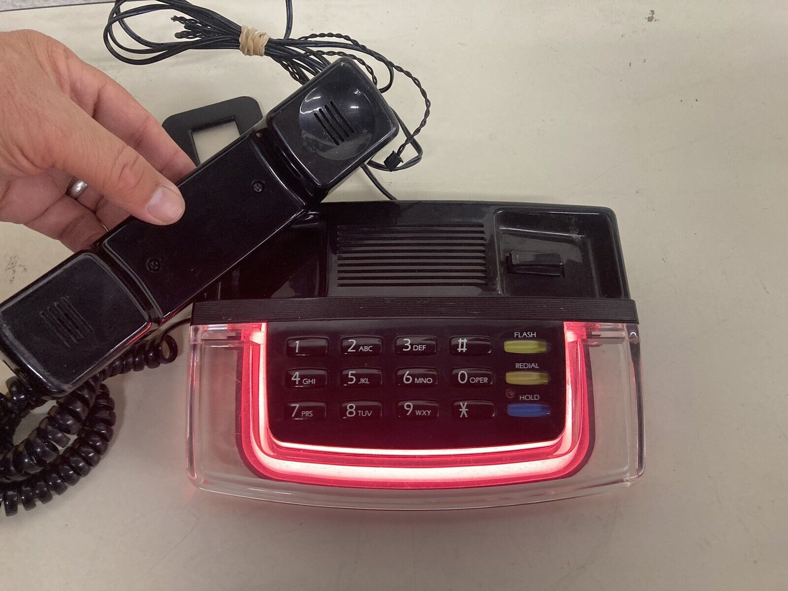 Vtg. Radio Shack Krystalite Pink Neon Phone Landline 43-809  With Power Adapter