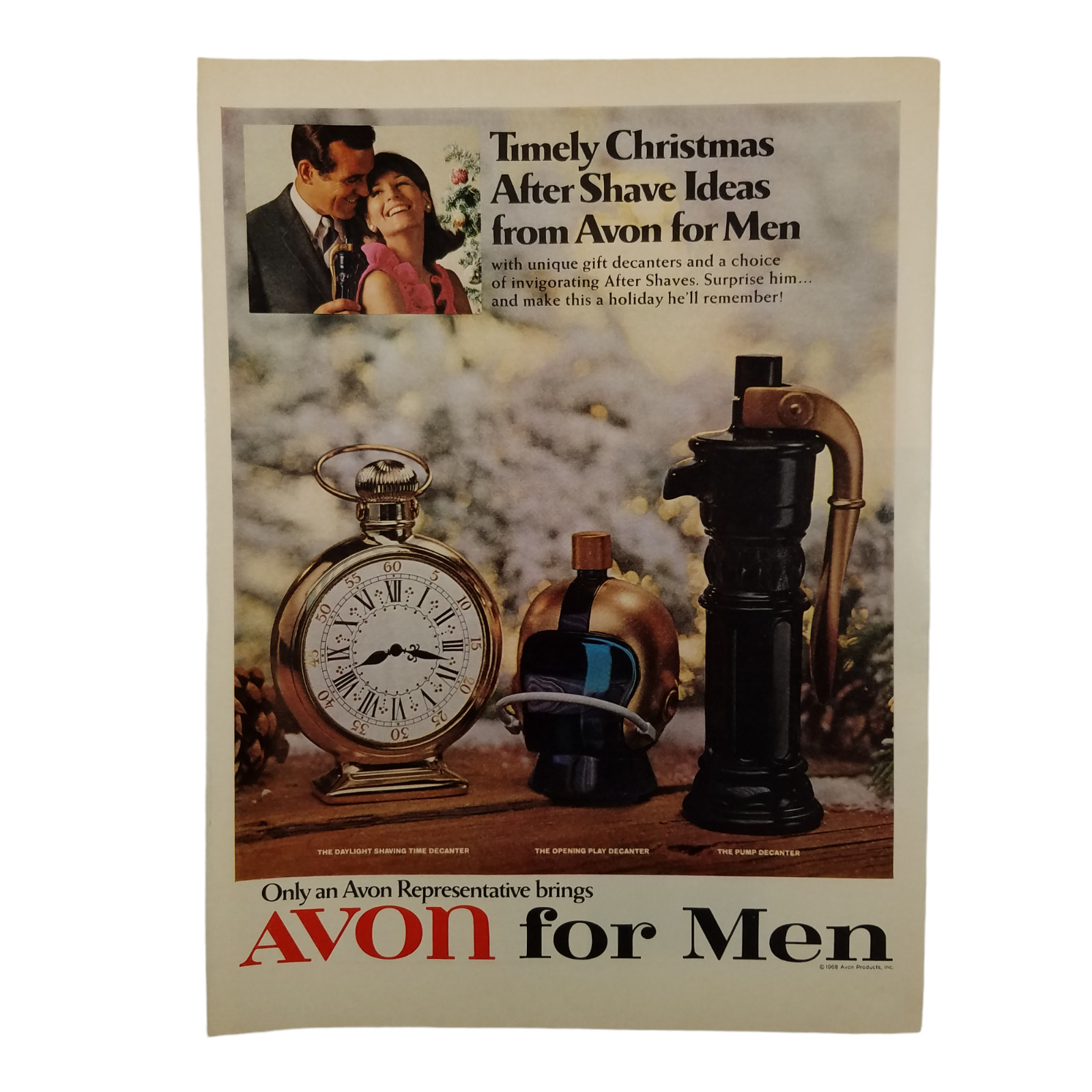 1968 Avon For Men Vintage Print Ad Christmas After Shave Ideas Unique Decanters