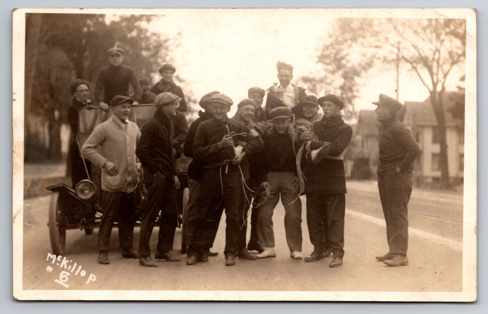 Students at University of Wisconsin Madison Class Rush 1915 Real Photo RPPC