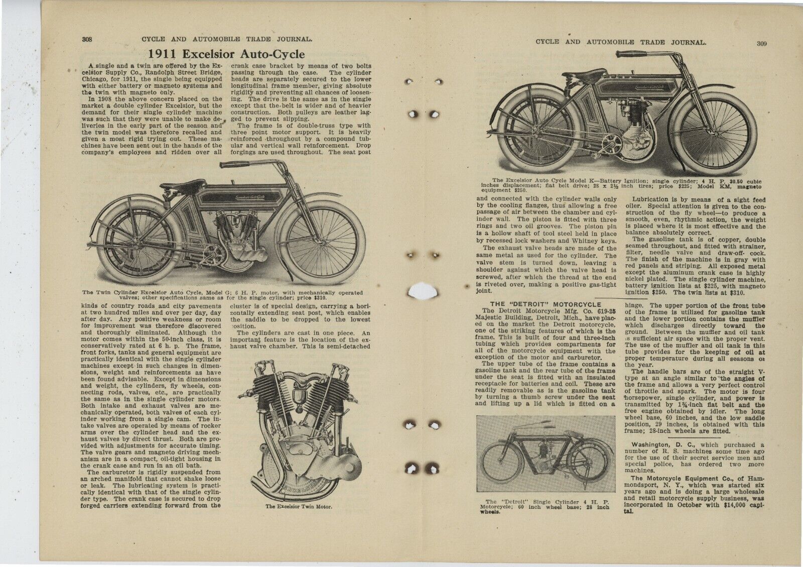 1911 Excelsior & Detroit Motorcycles True Centerfold Story & Pictures - Model K