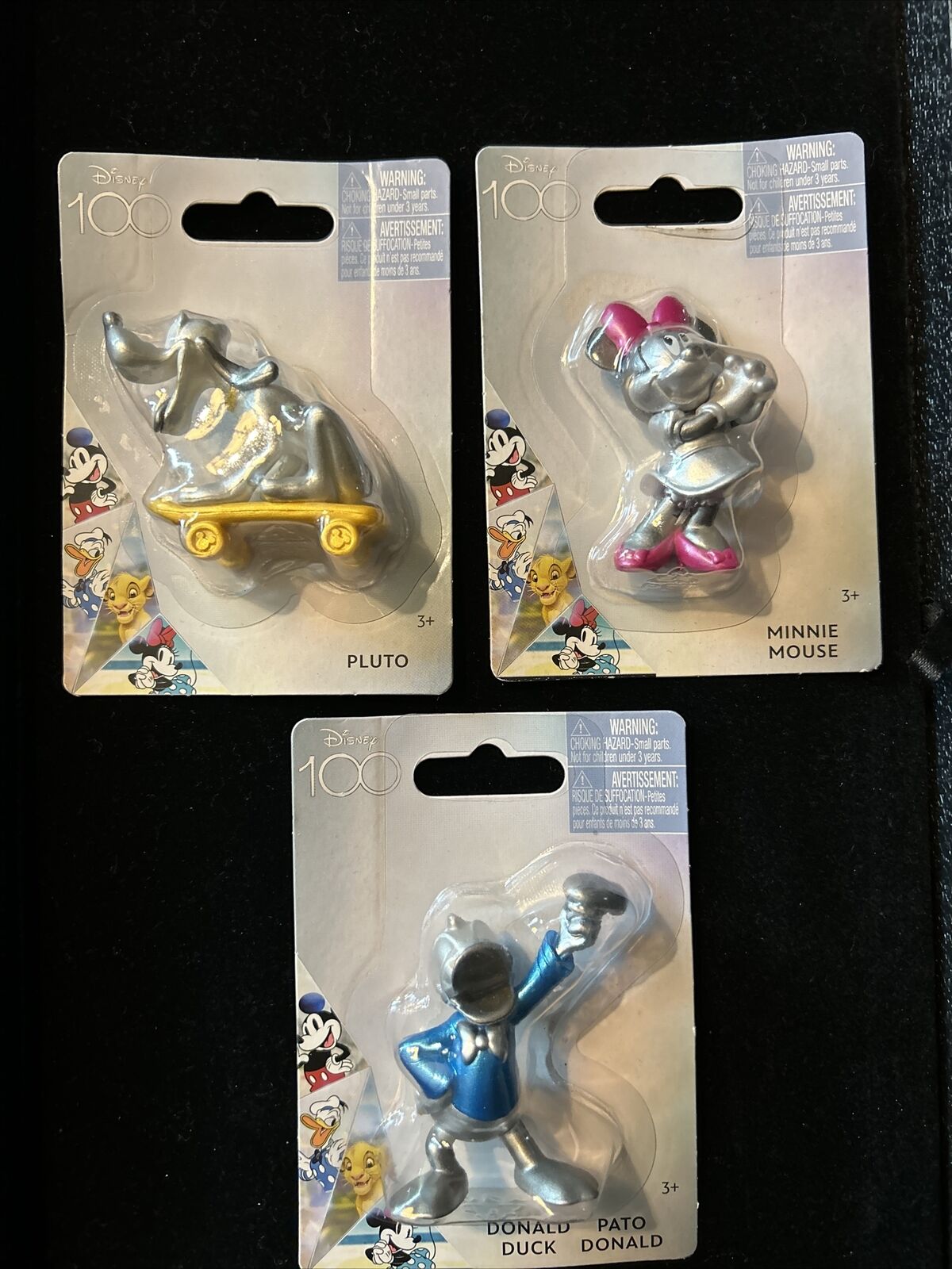 Lot of 3 Disney 100 Year Ann. Figures in Package Silver Pluto-Minnie-Donald