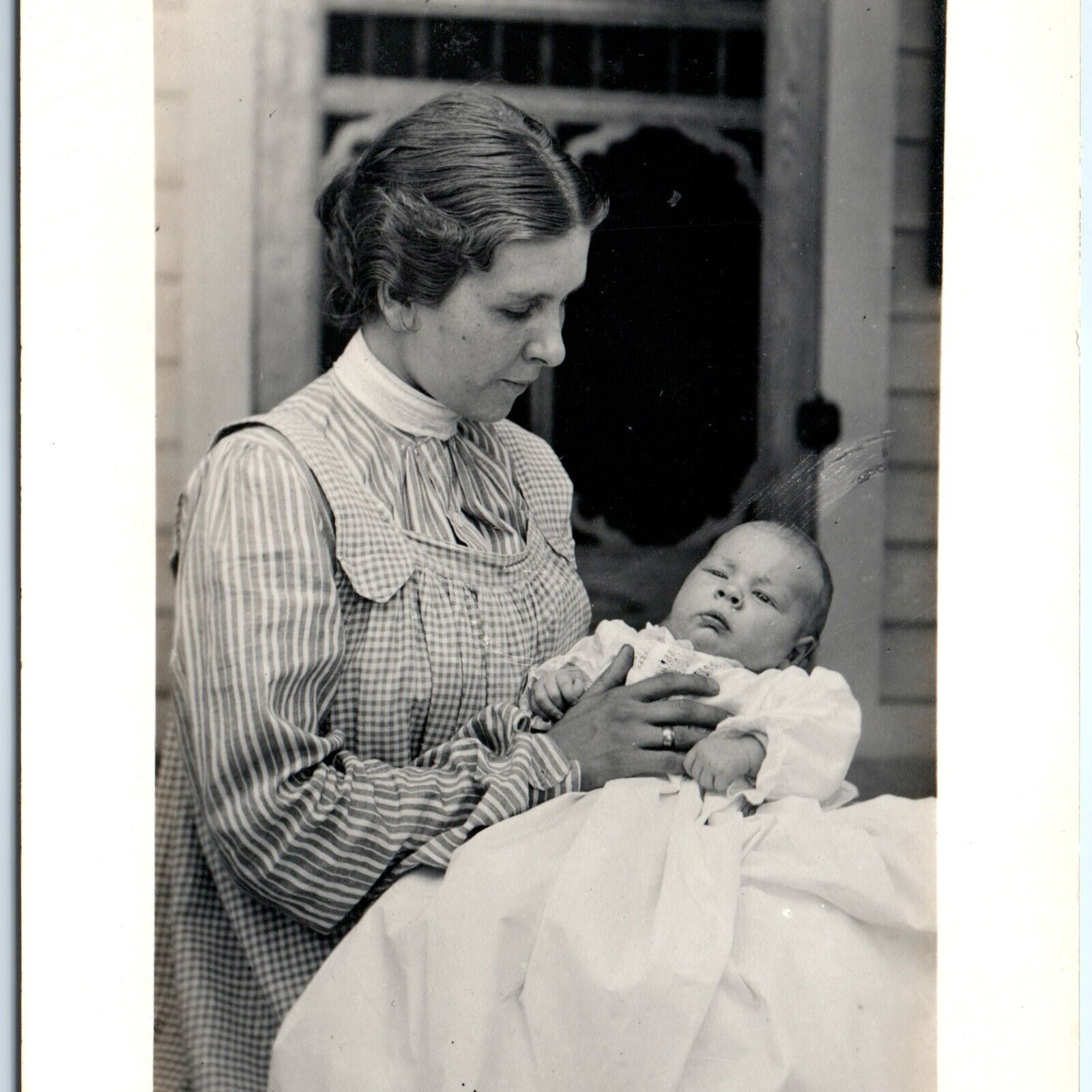 c1910s Beautiful Mother & Lookalike Baby Boy RPPC Cute House Real Photo PC A185