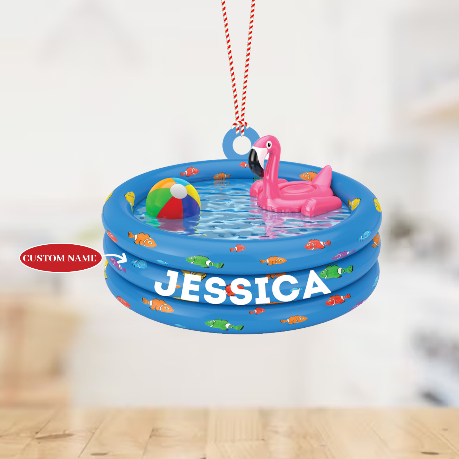 Personalized Swimming Pool Ornament, Pool Car Ornament, Pool Summer Ornament