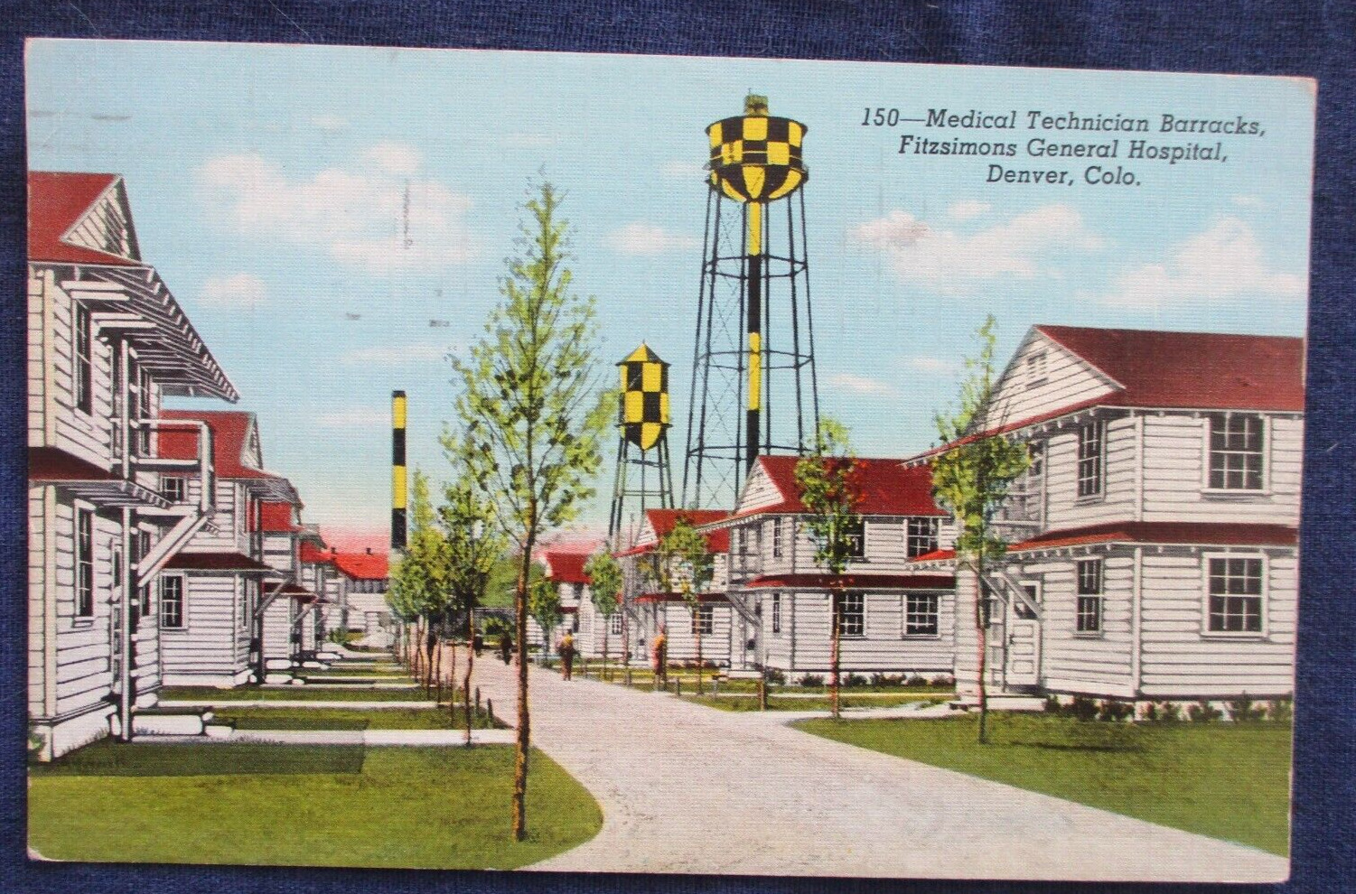 1943 Denver Colorado Fitzsimons Hospital Medical Tech Barracks Postcard & Cancel