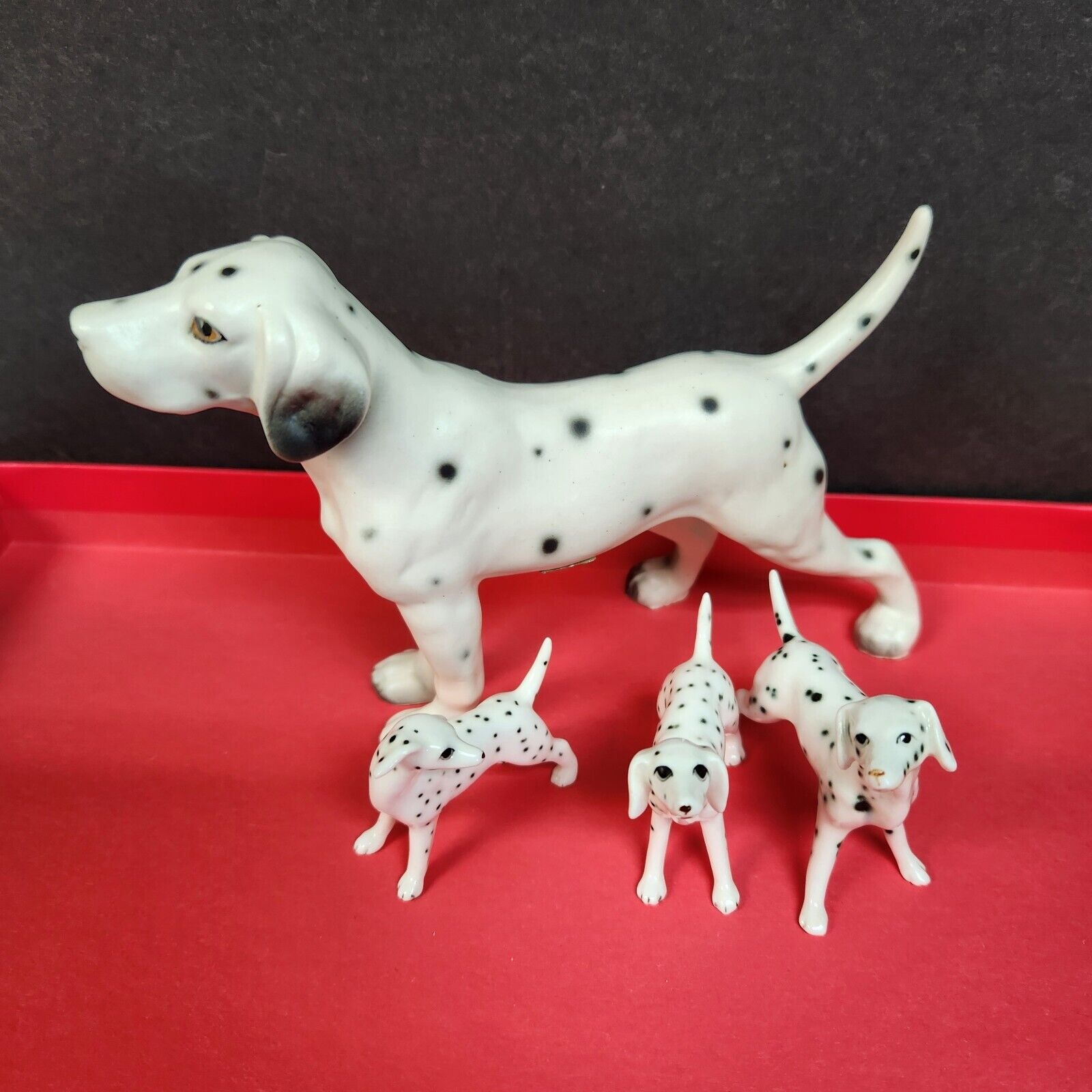 Vintage Lot Of 4 Dalmatian Dogs Firehouse Mascot Figurine 1 Ucagco 3 Porcelain 