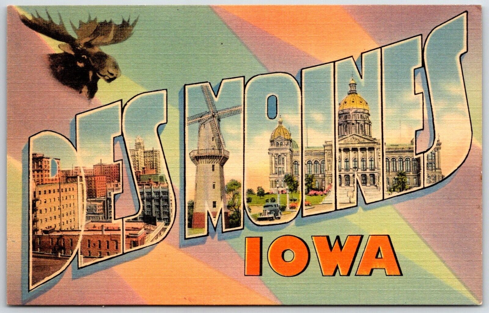 c1940\'s Greetings From Des Moines Iowa IA, Large Letter Vintage Postcard
