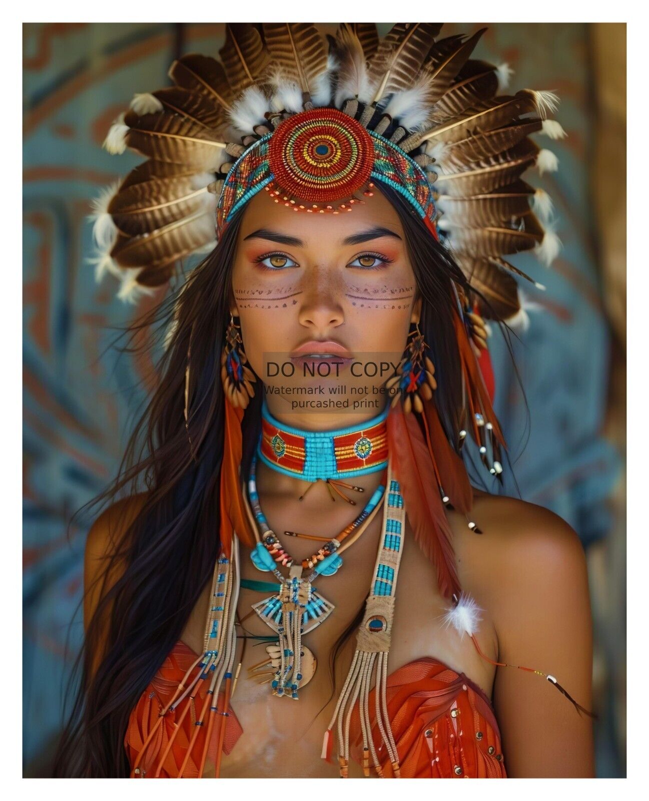 GORGEOUS YOUNG NATIVE AMERICAN LADY COLORFUL 8X10 FANTASY PHOTO