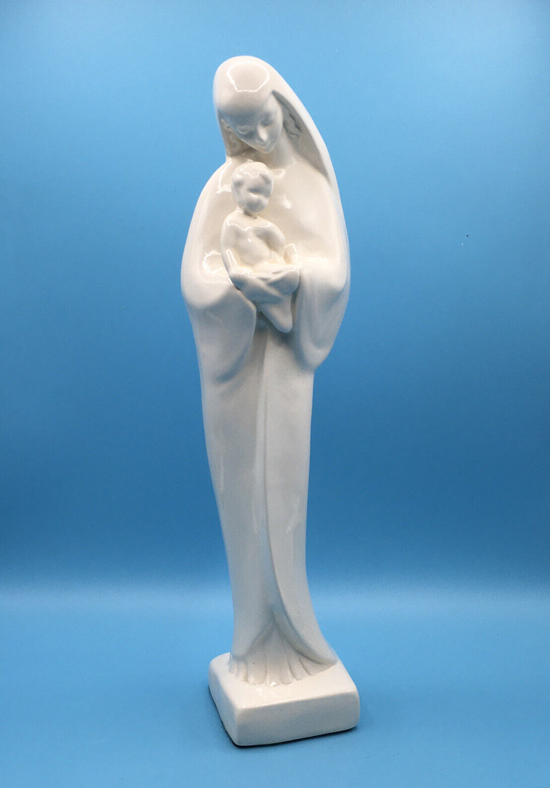 VTG  Madonna & Child 14” Figurine Lovely Bone Glazed Ceramic Outstanding