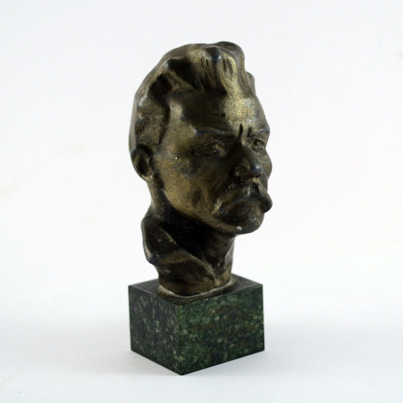 1968 Vintage Soviet USSR Metal Bust of Writer Gorky Sculpture Marble Base