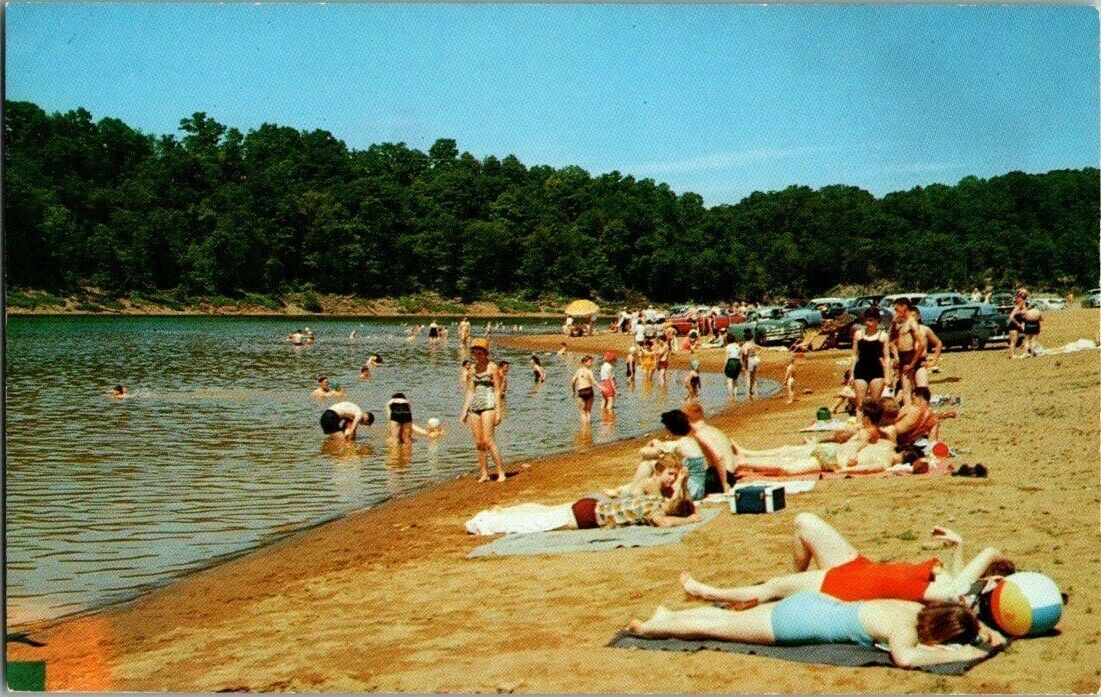1950'S. BATHERS AT CROOKED CREEK RESERVOIR. HWY 66, KITTANNING, PA POSTCARD ZT10