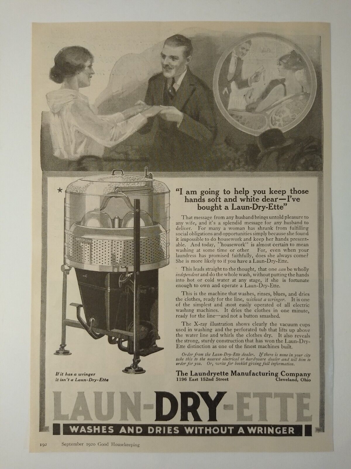 1920 Laun-Dry-Ette Washing Machine / Hebe Evaporated Milk & Fat Vintage Print Ad