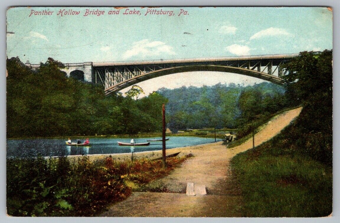 Postcard Pittsburg Pennsylvania Panther Hollow Bridge and Lake c1909