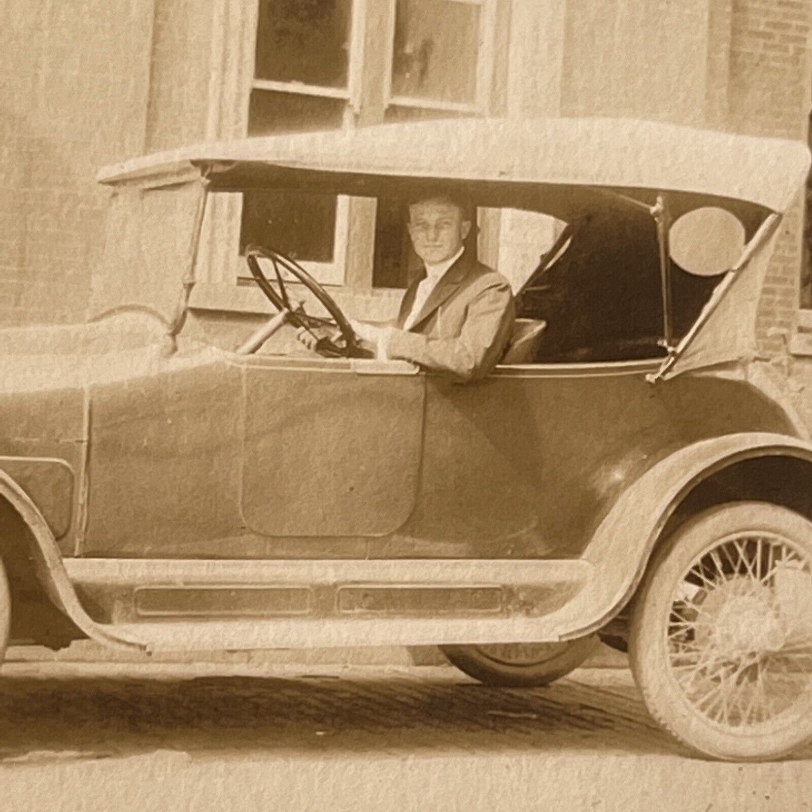 Vintage B&W Photograph Handsome Young Man Waiting In Car Possible ID