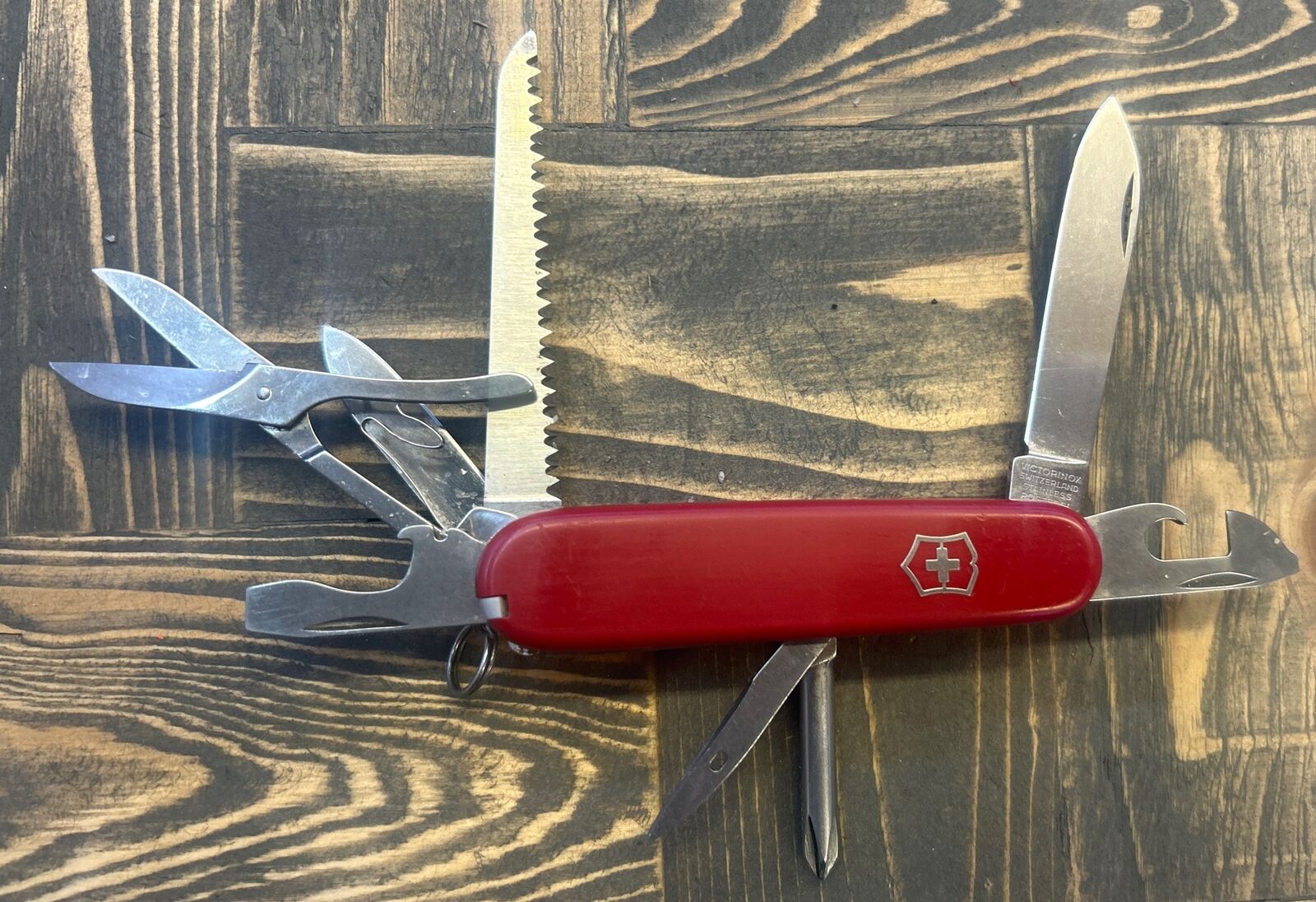 Vintage Victorinox Fieldmaster 91mm Swiss Army Knife Red Old Style Scissors