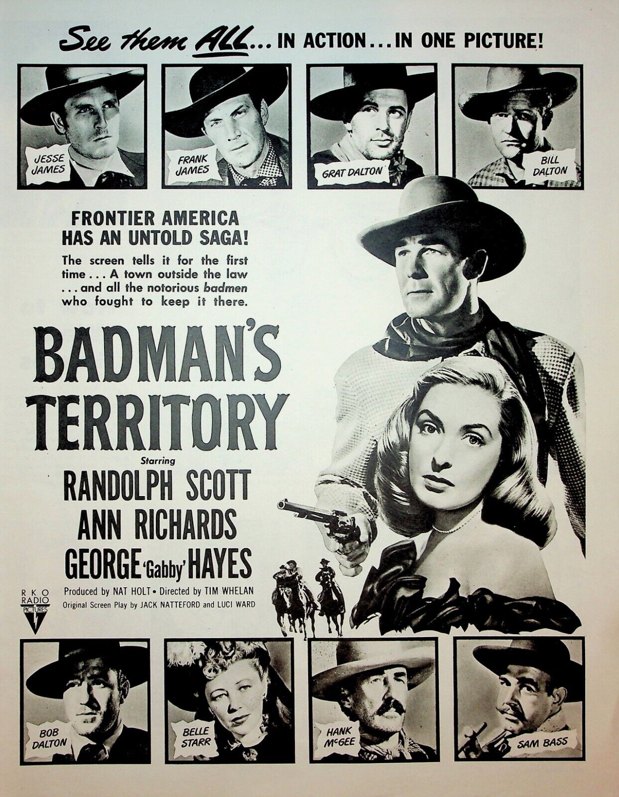 Original Badman's Territory Movie Ad: Randolph Scott; See Them All