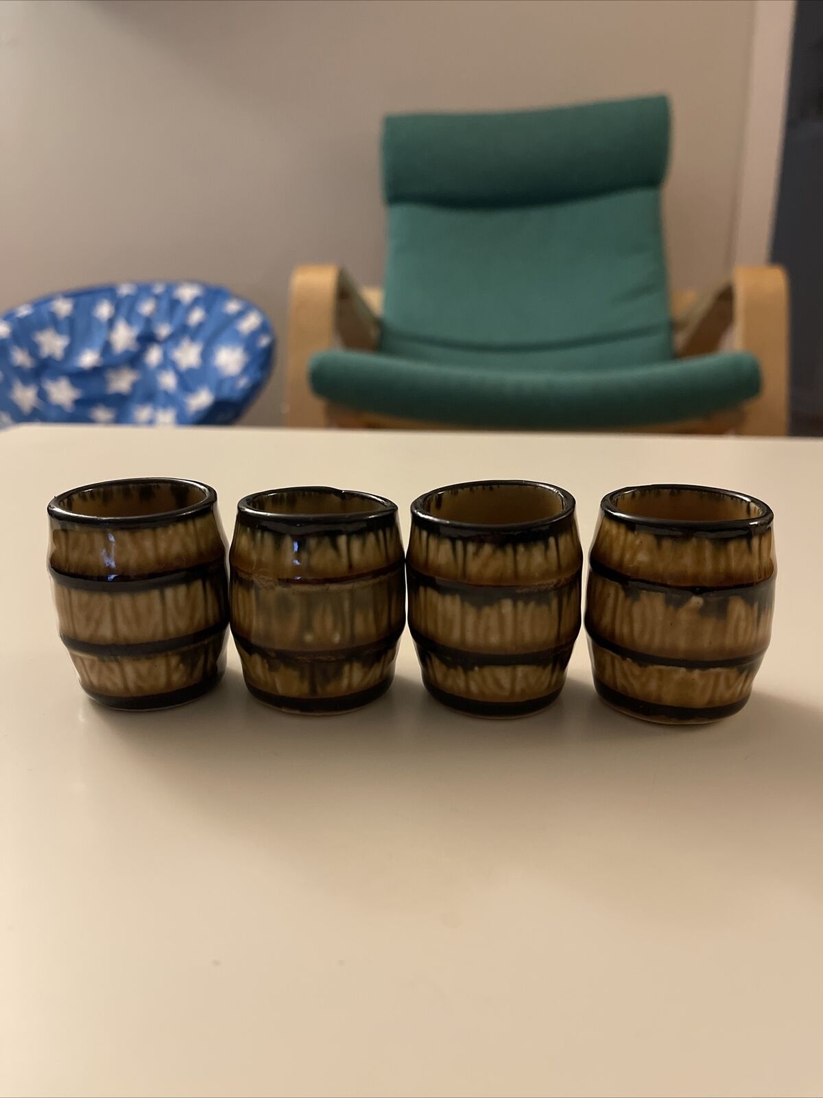 Vintage Set Of  Four Tiny Ceramic Barrels Made In Japan