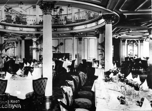 The dining room aboard the British SS 'Lusitania' 1909 OLD PHOTO
