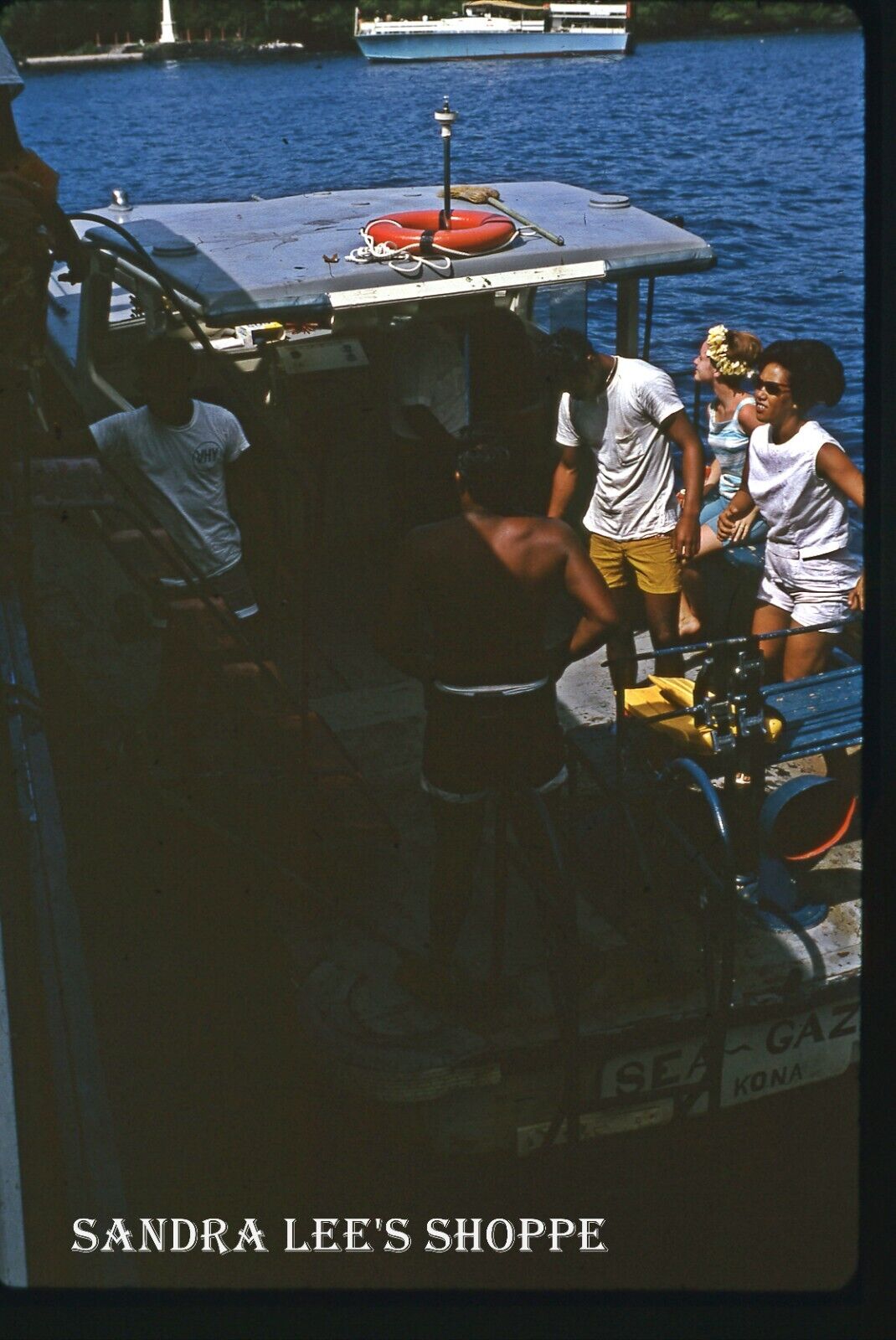 Kodak Slide 1966 Big Island Hawaii Kealakekua Bay People on Small Boat #398